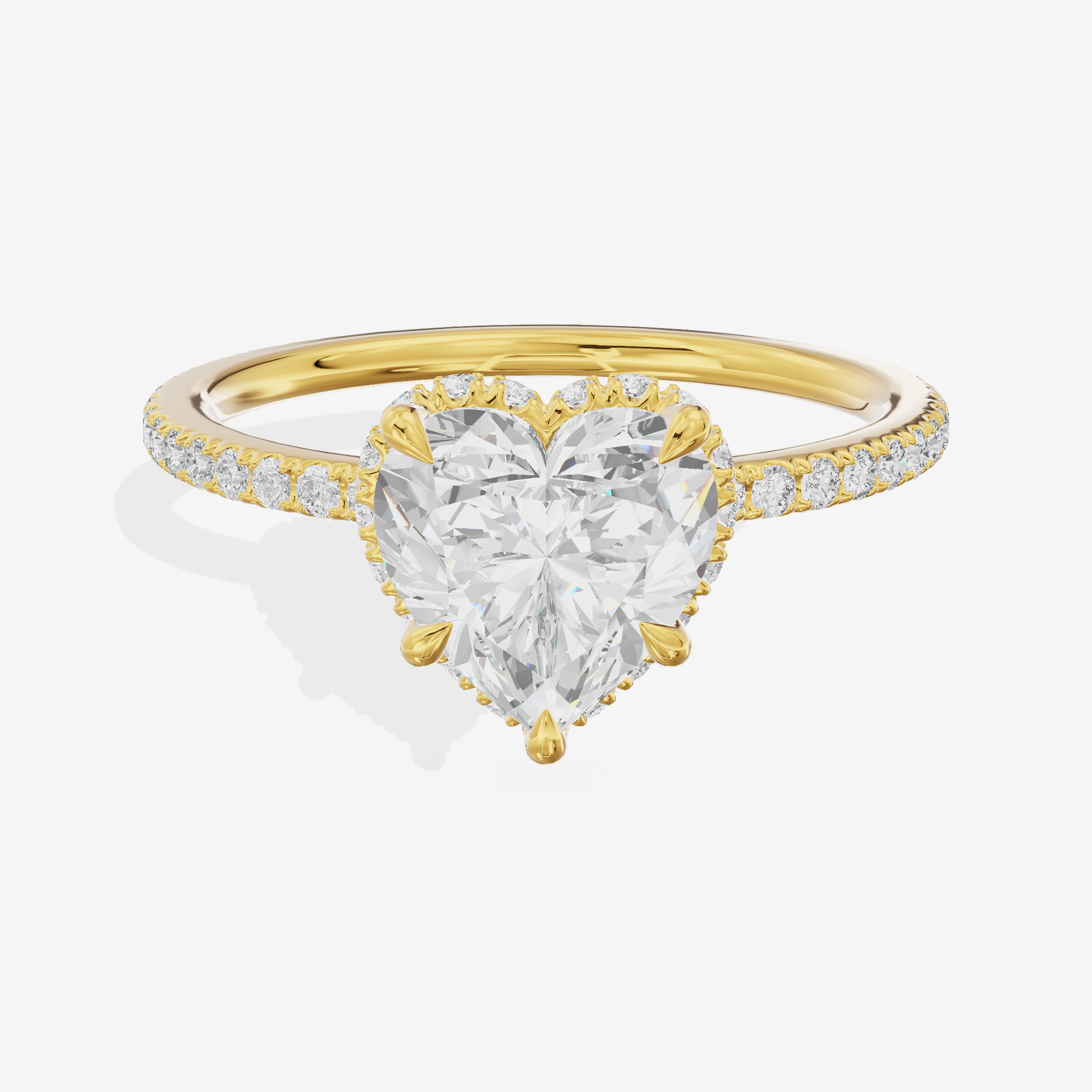 Crowned Whisper Heart Hidden Halo Engagement Ring in 14K Yellow Gold