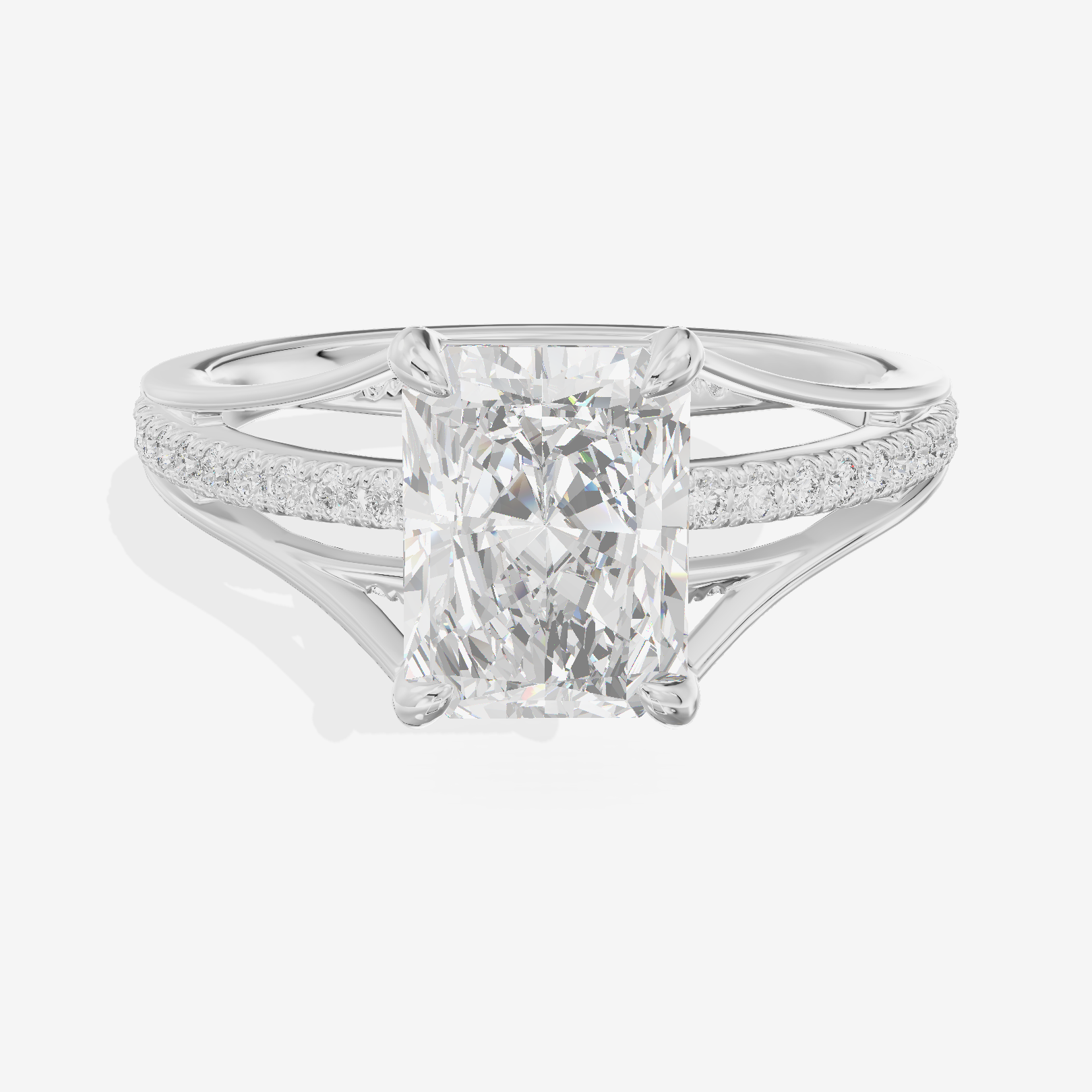 Bowed Coeurine Radiant Engagement Ring with Side Stones (1/6 ct. tw.) in 14K White Gold