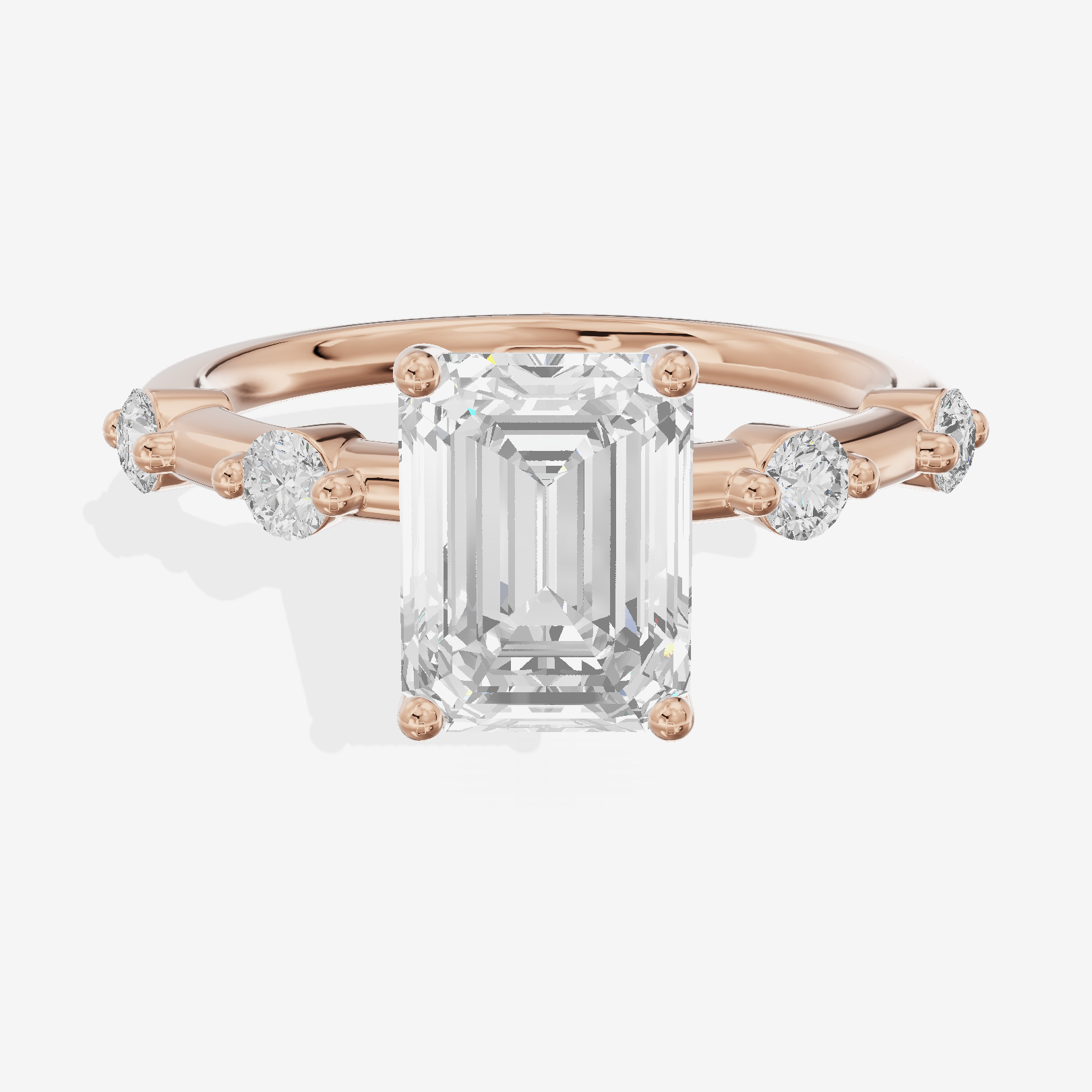 Petite Heartline Emerald Engagement Ring with Side Stones (1/5 ct. tw.) in 14K Rose Gold