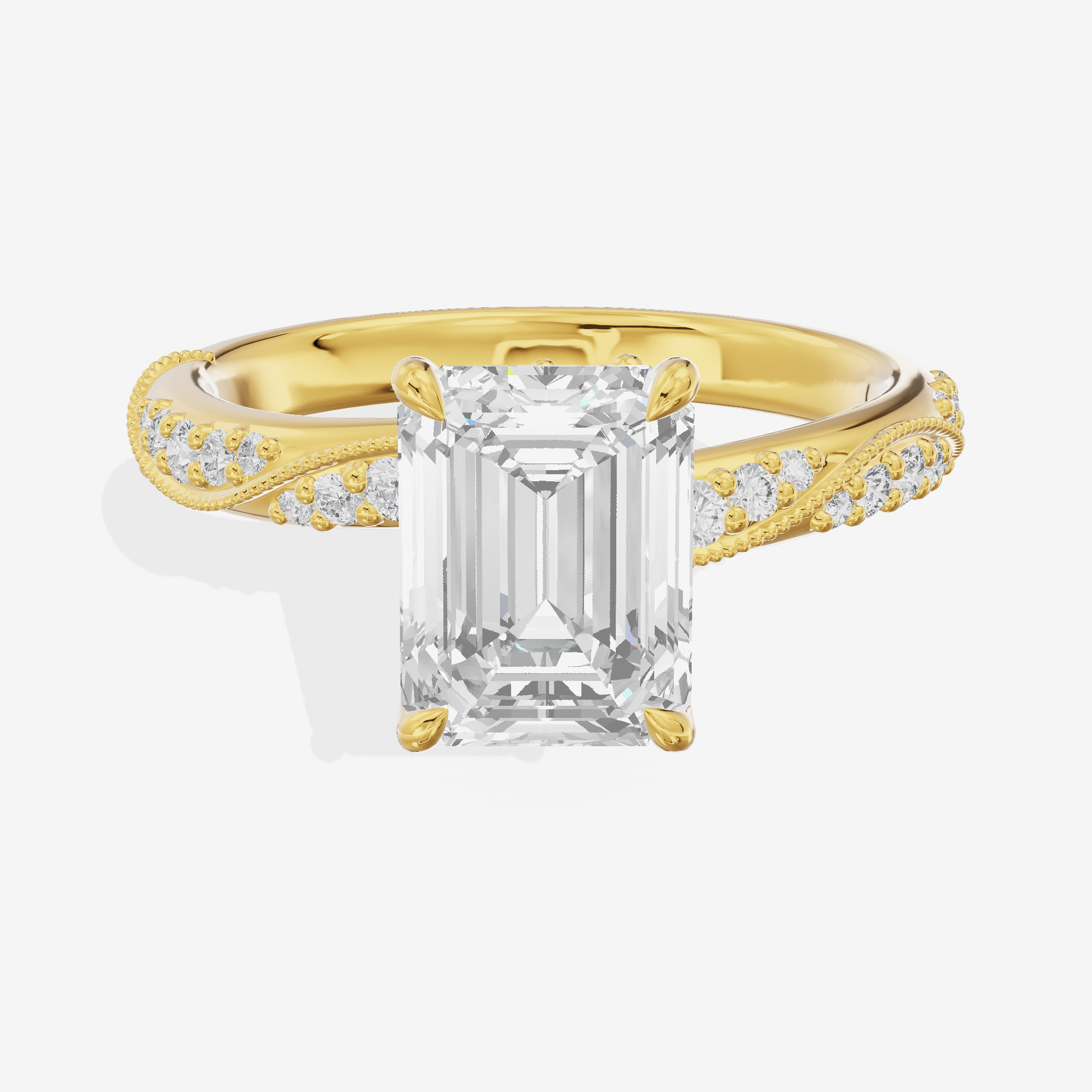 Lustrous Selenia Emerald Engagement Ring with Side Stones (1/4 ct. tw.) in 14K Yellow Gold