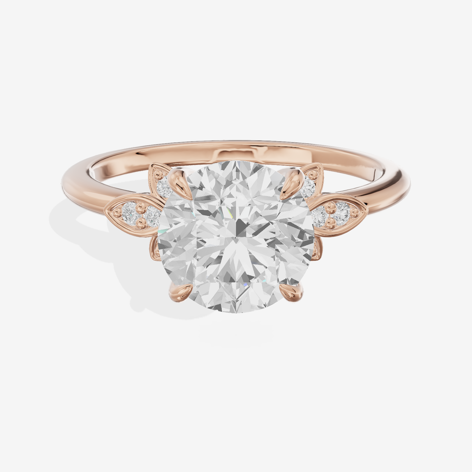 Trellise Round Engagement Ring with Side Stones (1/20 ct. tw.) in 18K Rose Gold