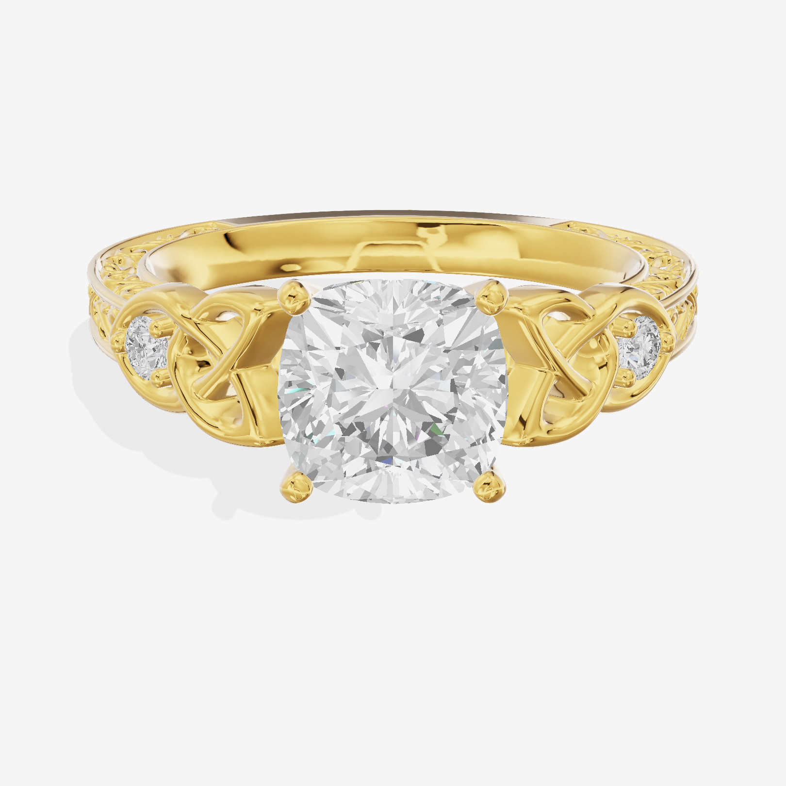Tender Heartline Cushion Engagement Ring with Side Stones (1/10 ct. tw.) in 14K Yellow Gold