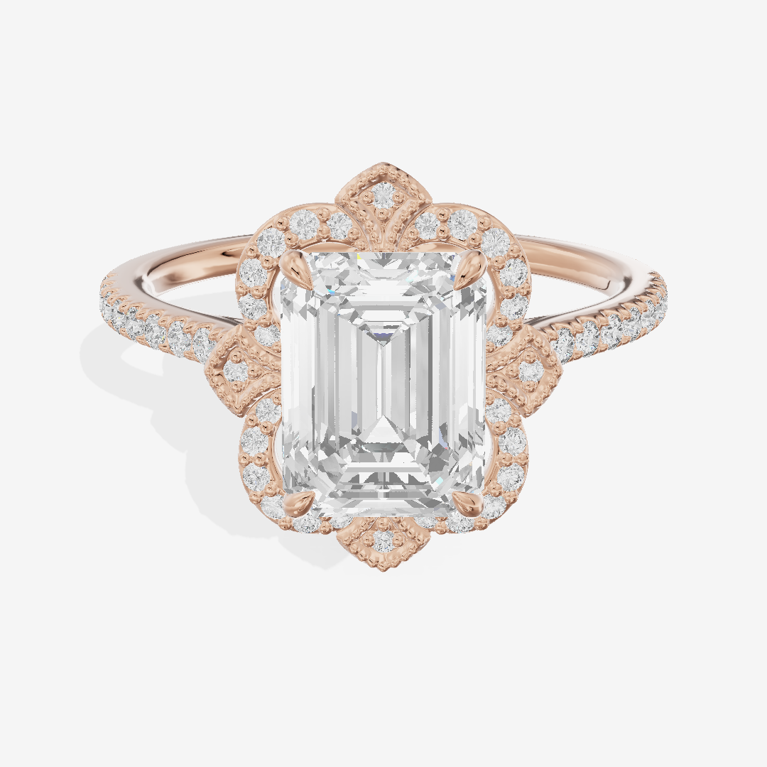 Selenia Halo Emerald Engagement Ring (1/6 ct. tw.) in 18K Rose Gold