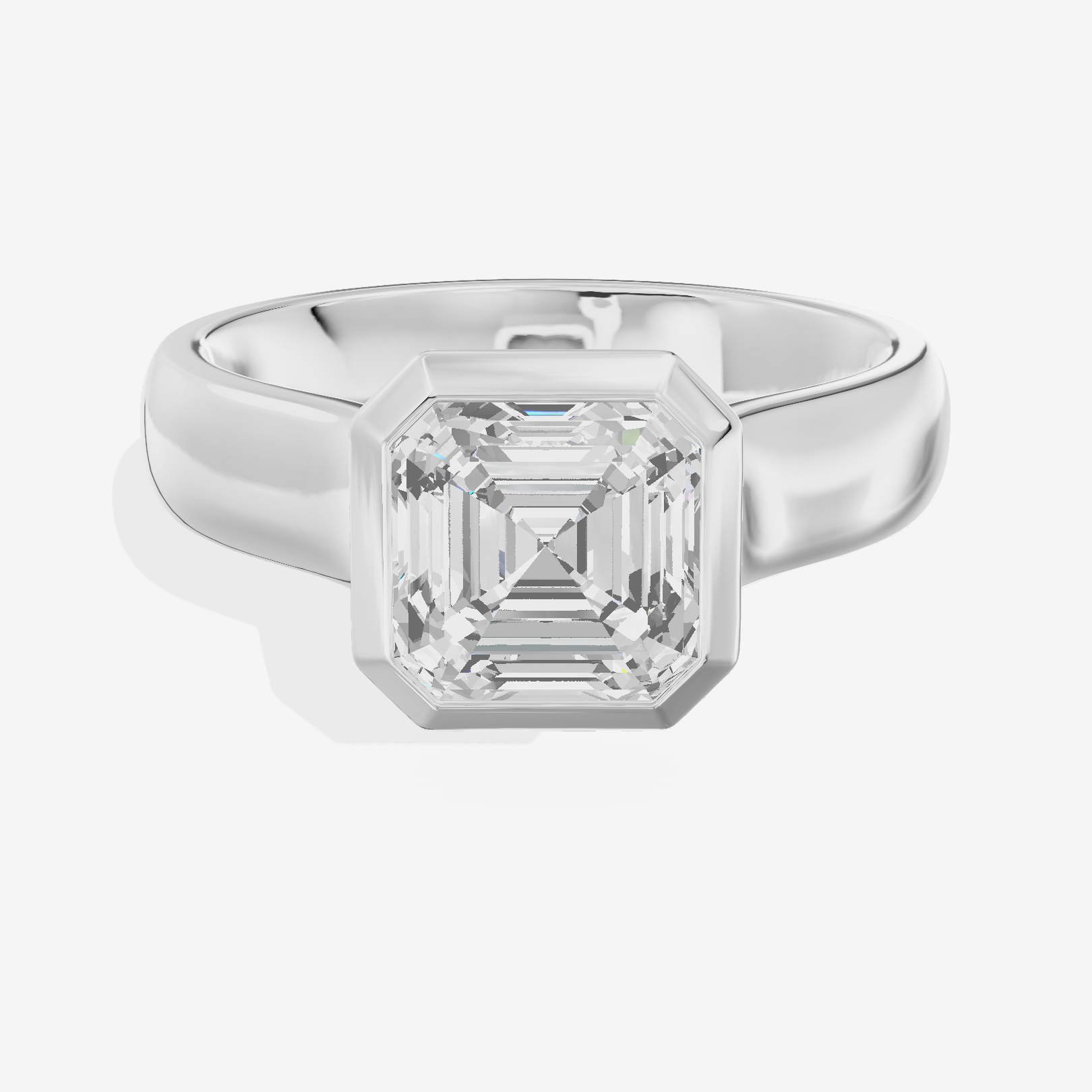 Cherubine 4mm Asscher Bezel Engagement Ring in 18K White Gold