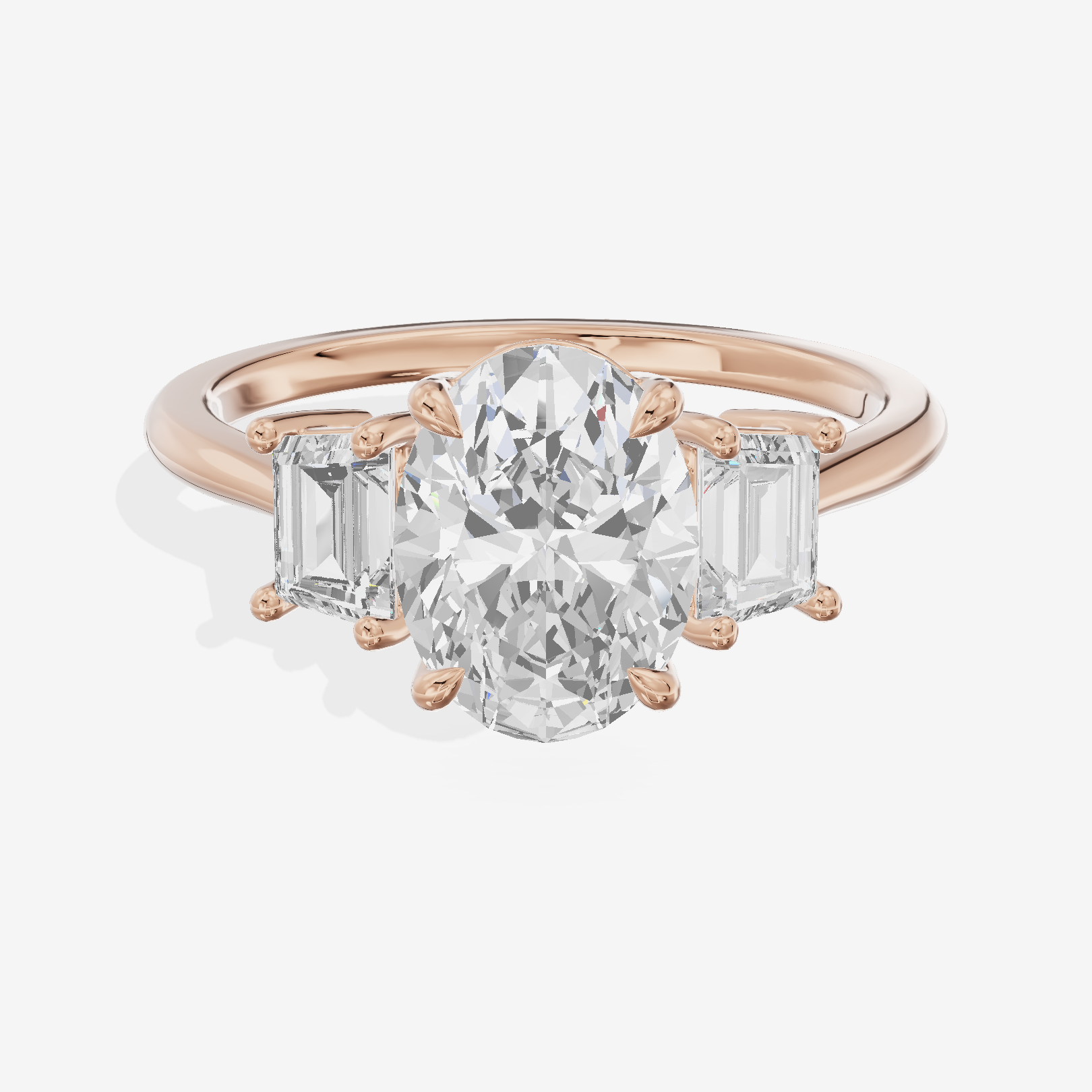 Triade Side Stone Oval Three Stone Engagement Ring (2/5 ct. tw.) in 18K Rose Gold