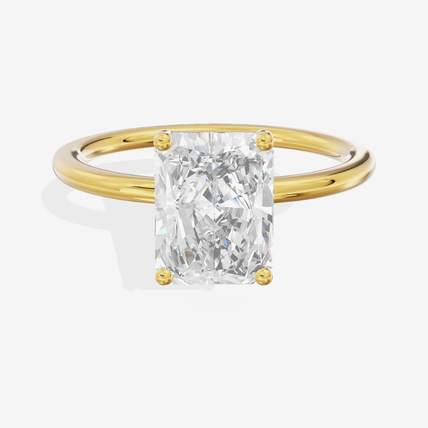 Crowned Vowsae 1.5mm Radiant Solitaire Engagement Ring in 18K Yellow Gold