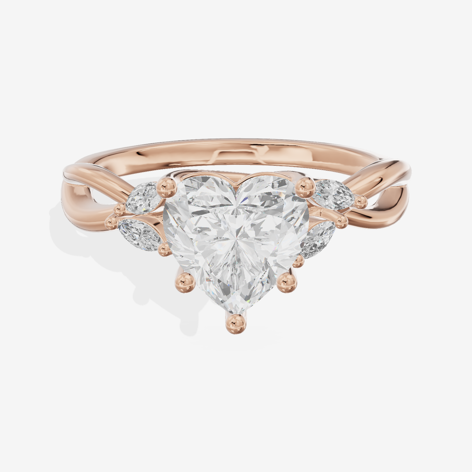 Vowsae Pavé Heart Engagement Ring with Side Stones (1/8 ct. tw.) in 18K Rose Gold
