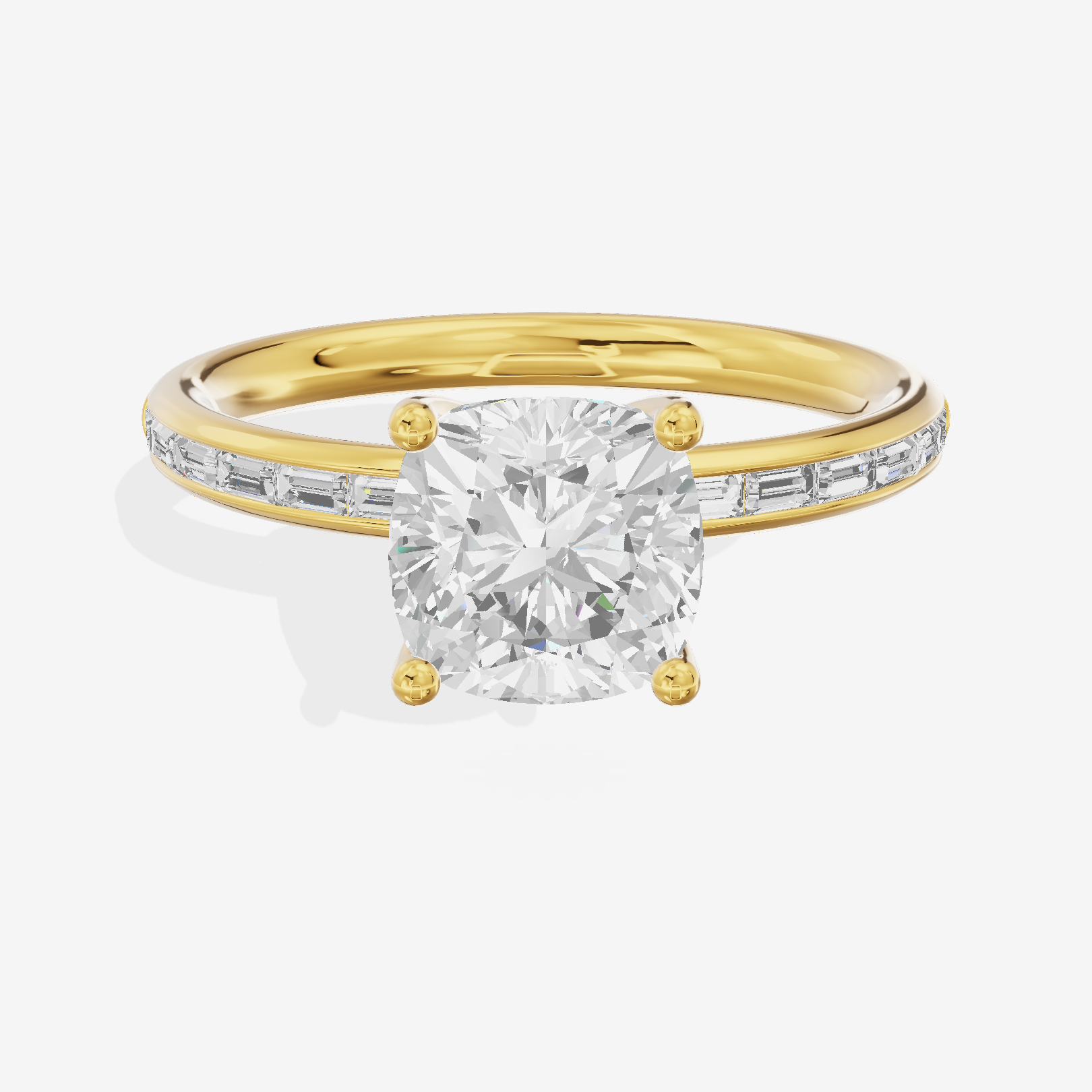 Tender Sincere Cushion Engagement Ring with Side Stones (1/6 ct. tw.) in 18K Yellow Gold