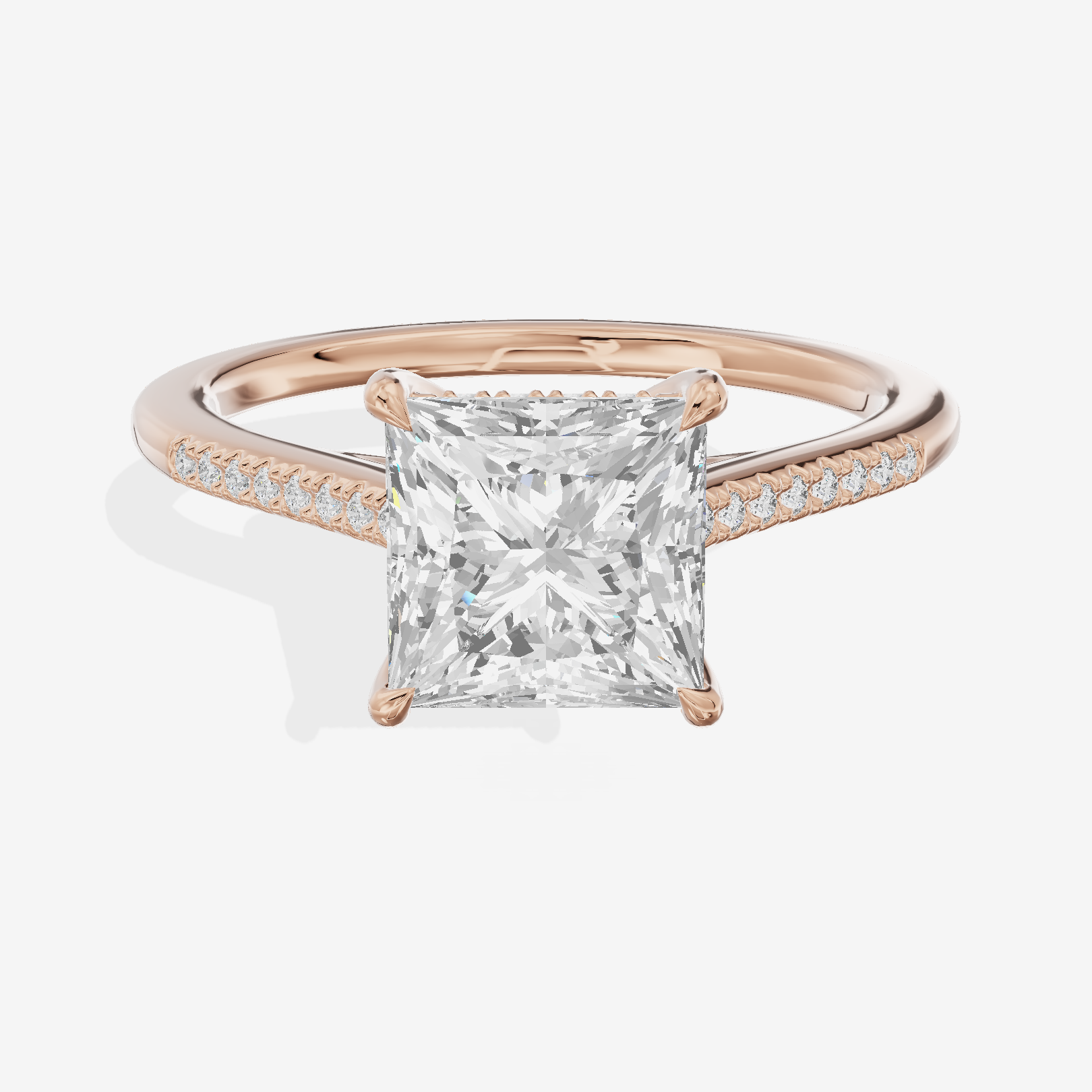 Twine Princess Engagement Ring with Side Stones (7/8 ct. tw.) in 18K Rose Gold