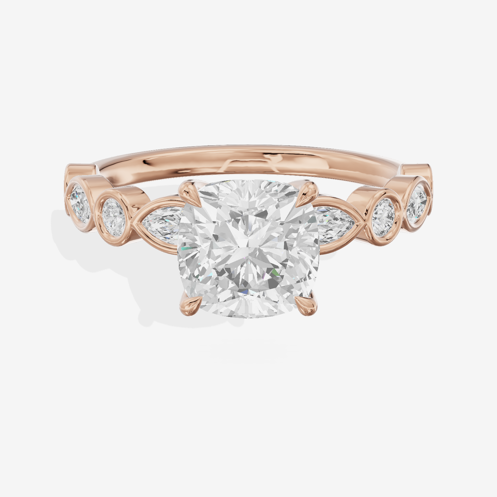 Tender Aurea Cushion Engagement Ring with Side Stones (1 ct. tw.) in 18K Rose Gold