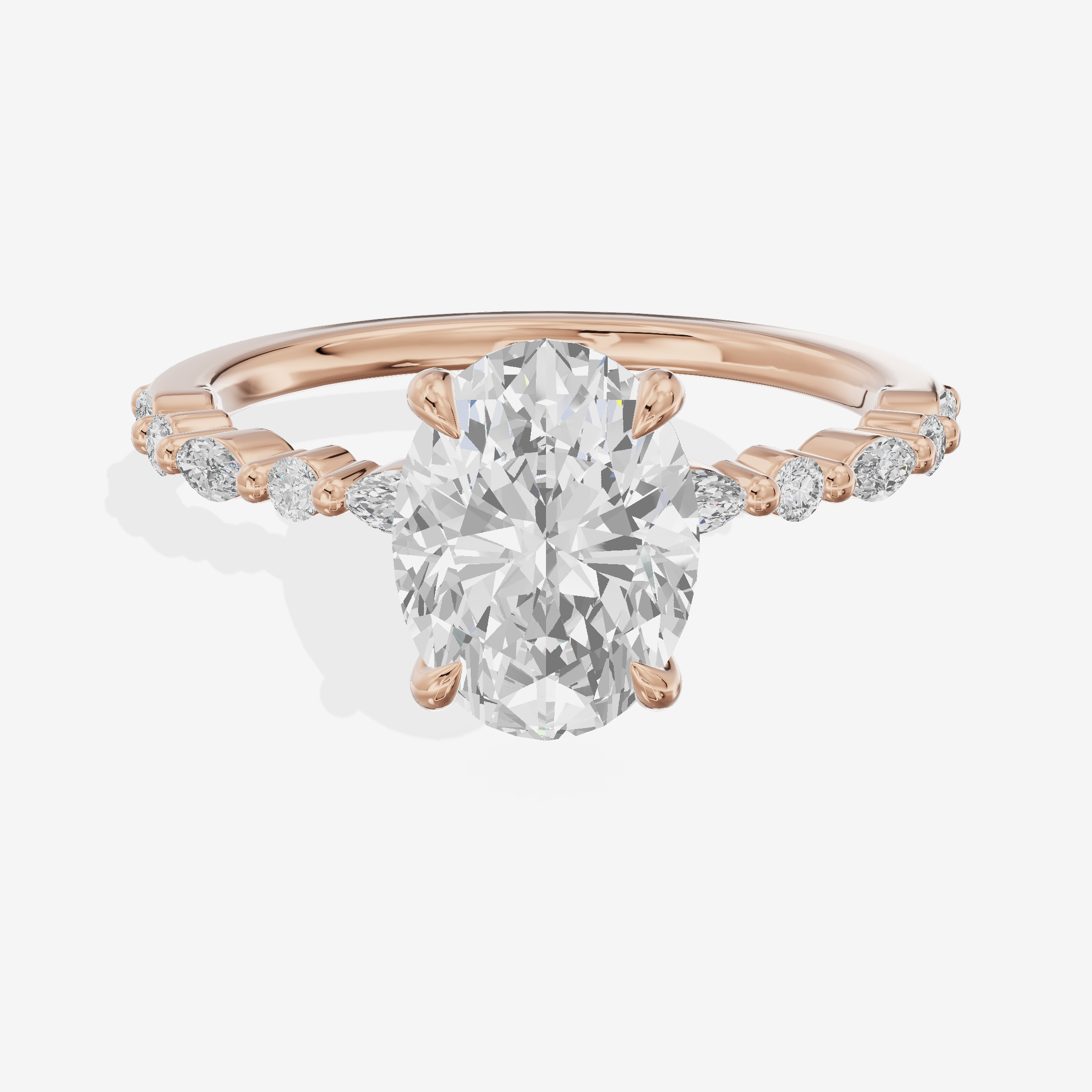 Classic Halcyon Oval Engagement Ring with Side Stones (1/4 ct. tw.) in 18K Rose Gold