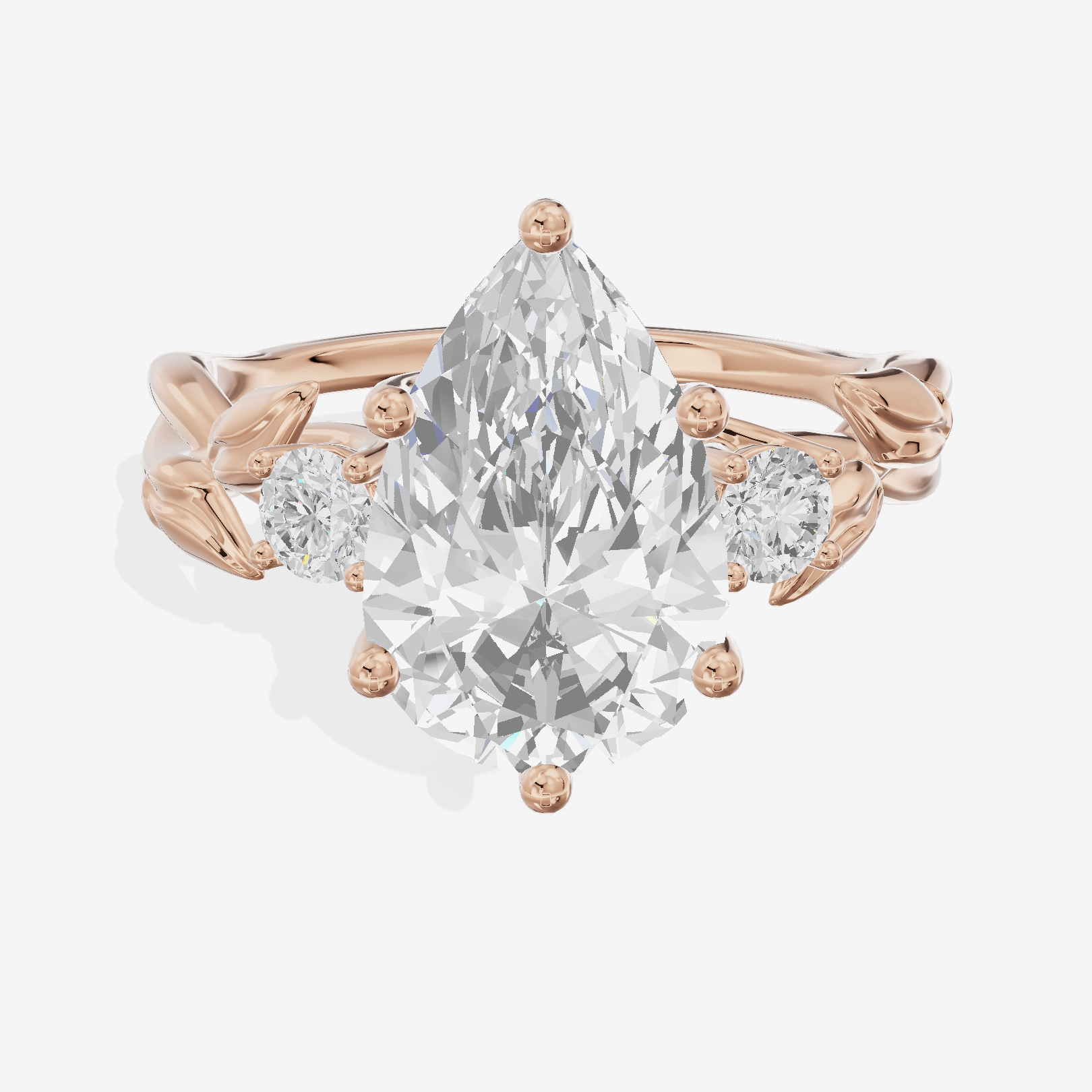 Solea Three Stone Pear Engagement Ring (1/6 ct. tw.) in 18K Rose Gold