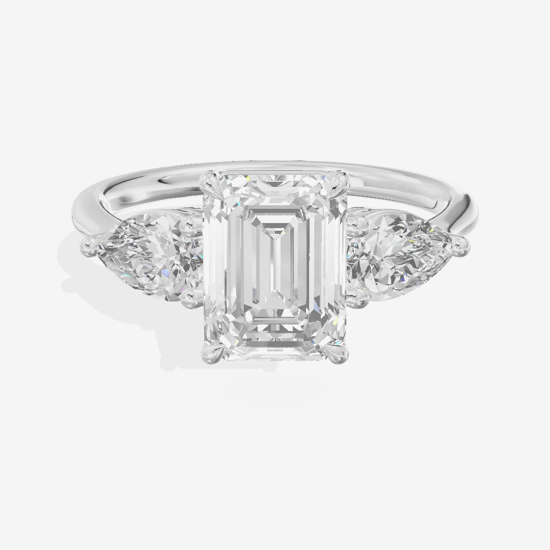 Luxe Adorae Three Stone Emerald Engagement Ring (3/4 ct. tw.) in Platinum