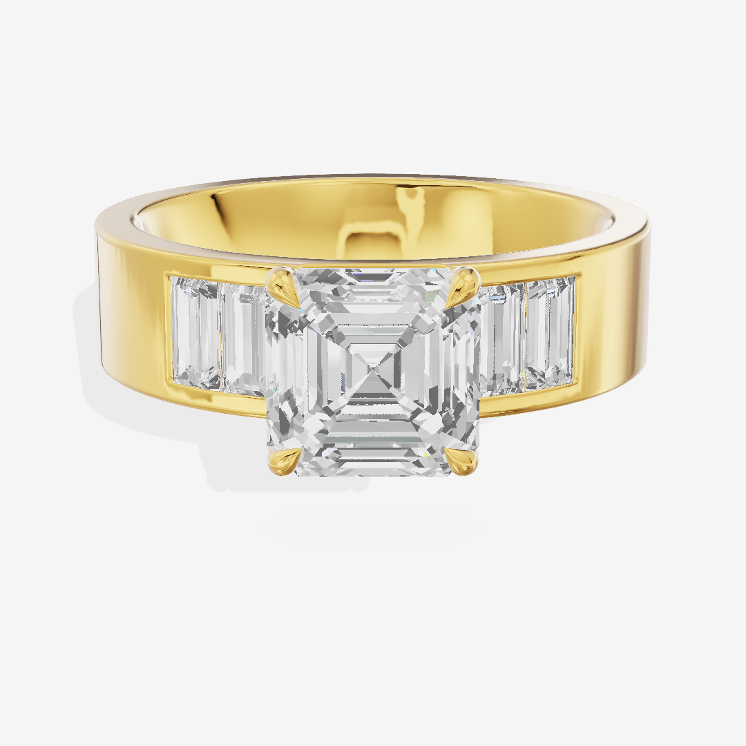 Grand Sincere Asscher Engagement Ring with Side Stones (3/5 ct. tw.) in 18K Yellow Gold