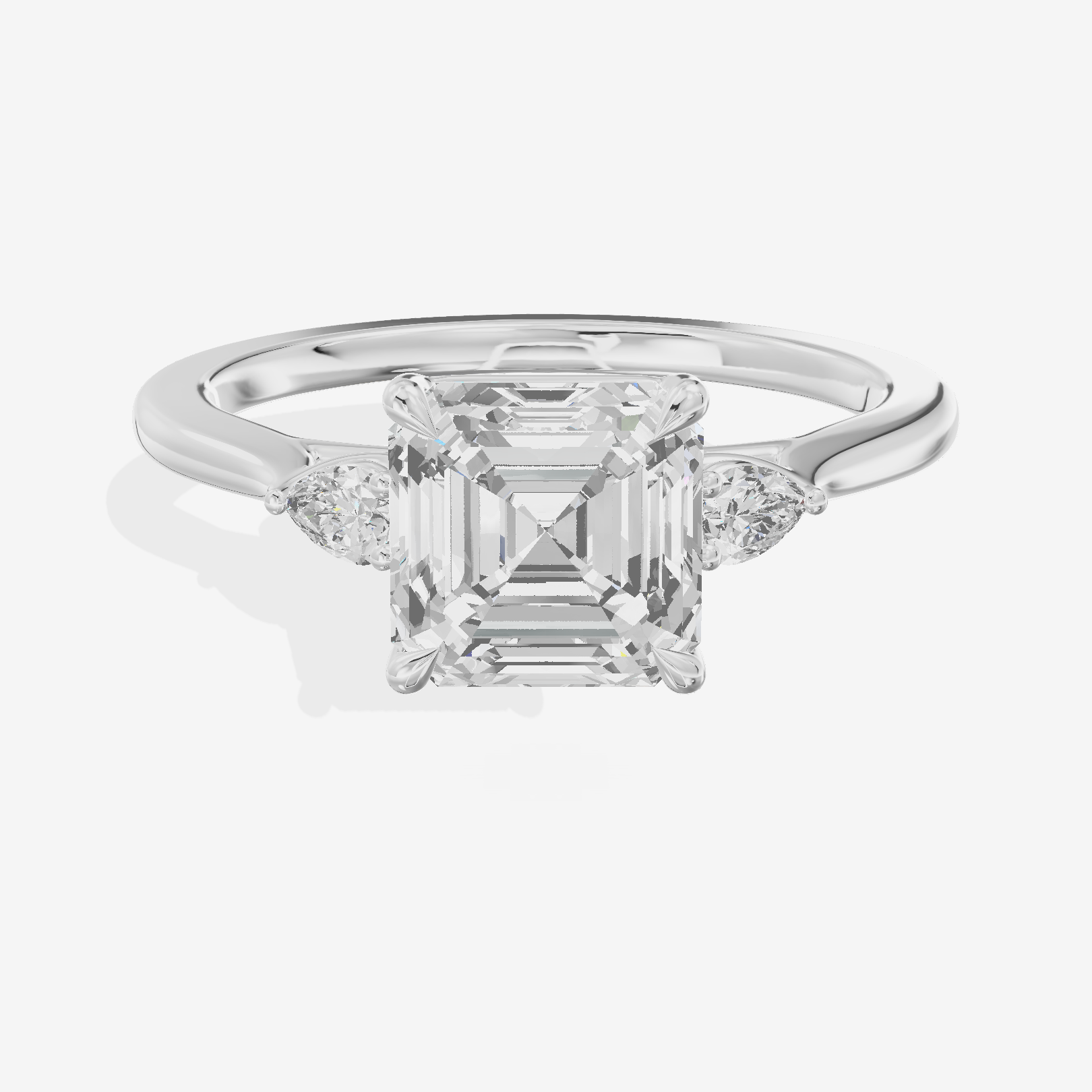 Royal Sincere Three Stone Asscher Engagement Ring (2/3 ct. tw.) in 14K White Gold