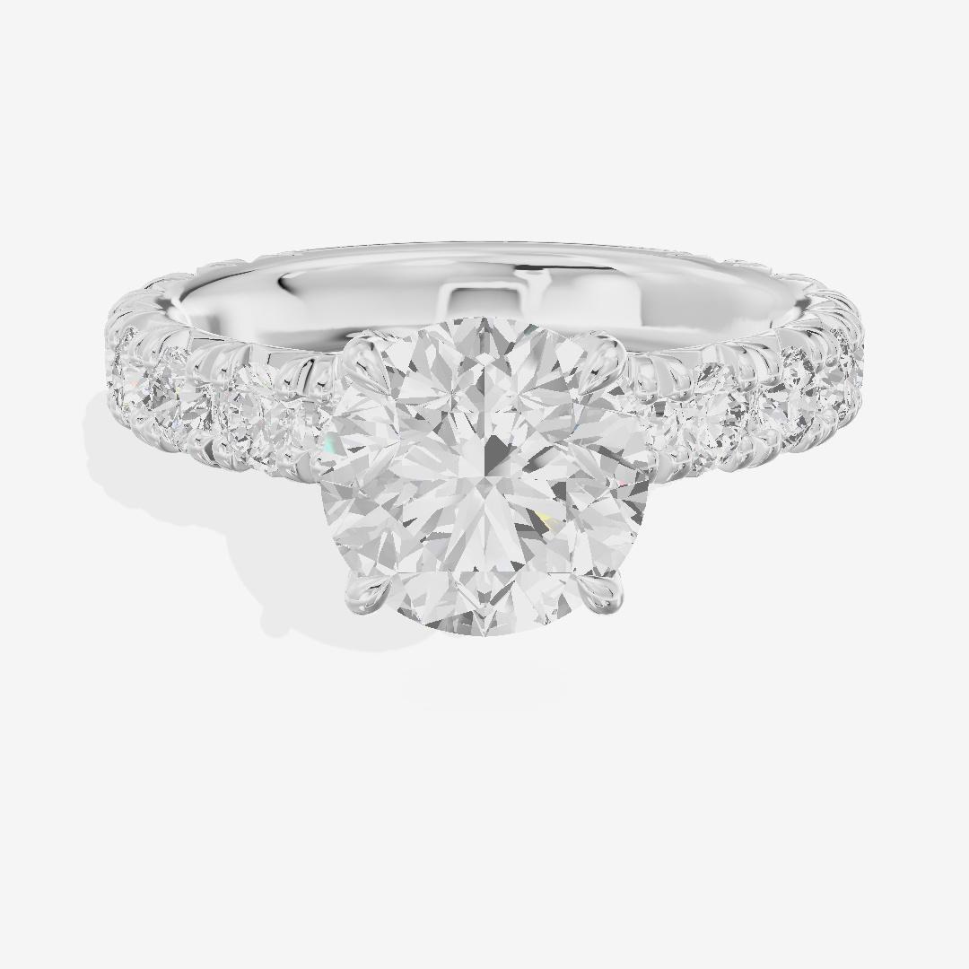 Crowned Sincere Round Engagement Ring with Side Stones (3/4 ct. tw.) in 18K White Gold