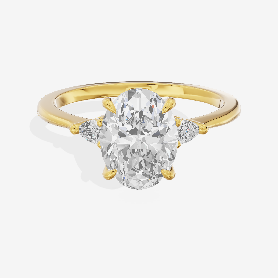 Clusta Three Stone Oval Engagement Ring (1/10 ct. tw.) in 14K Yellow Gold
