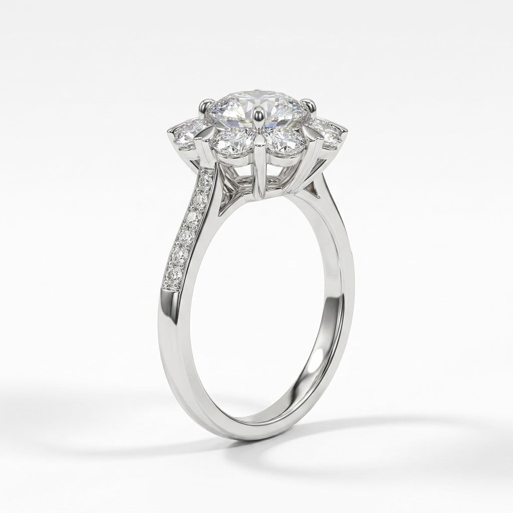 Halo Pavé Round Engagement Ring (1 ct. tw.) in 18K White Gold