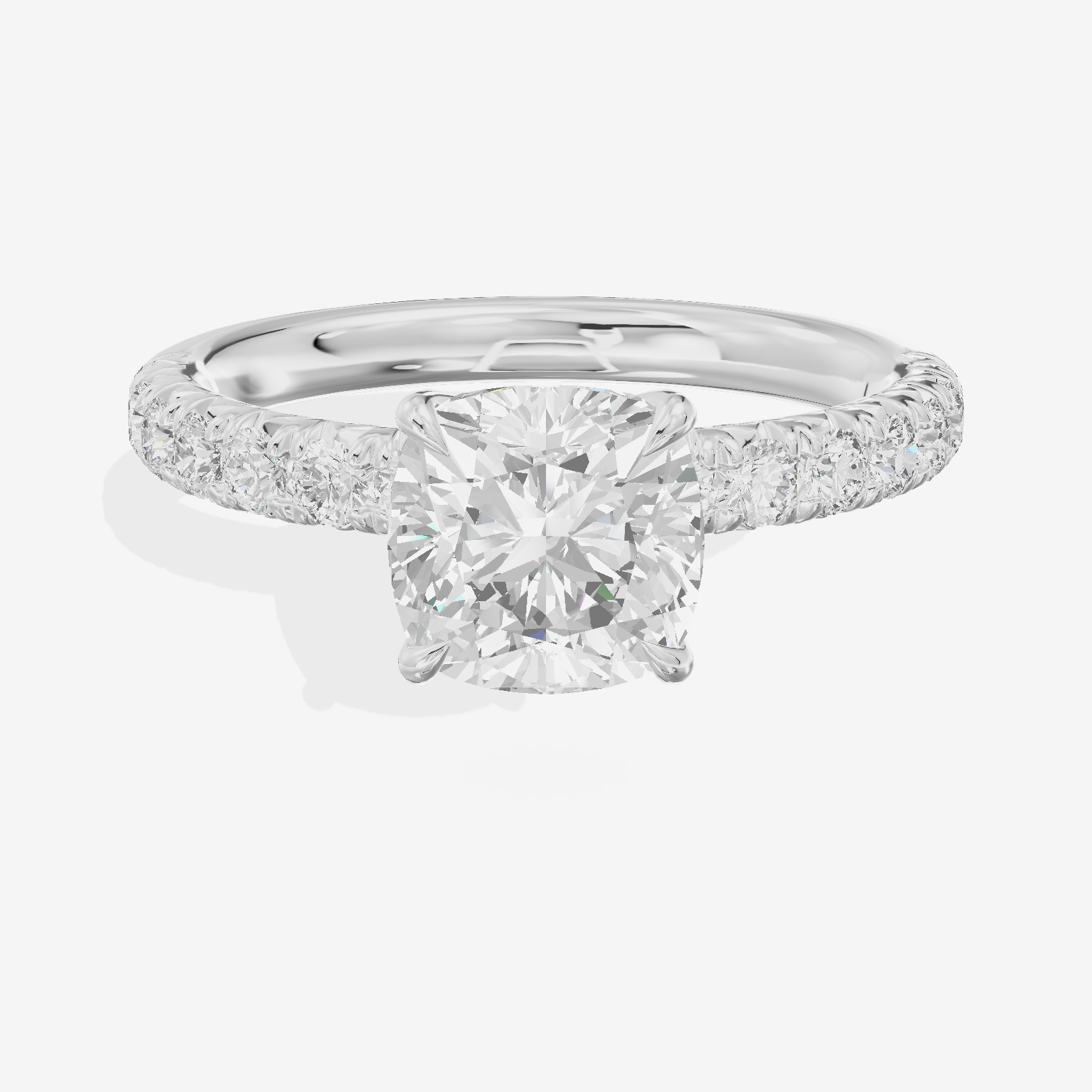 Lustrous Selenia Cushion Engagement Ring with Side Stones (1/4 ct. tw.) in 18K White Gold