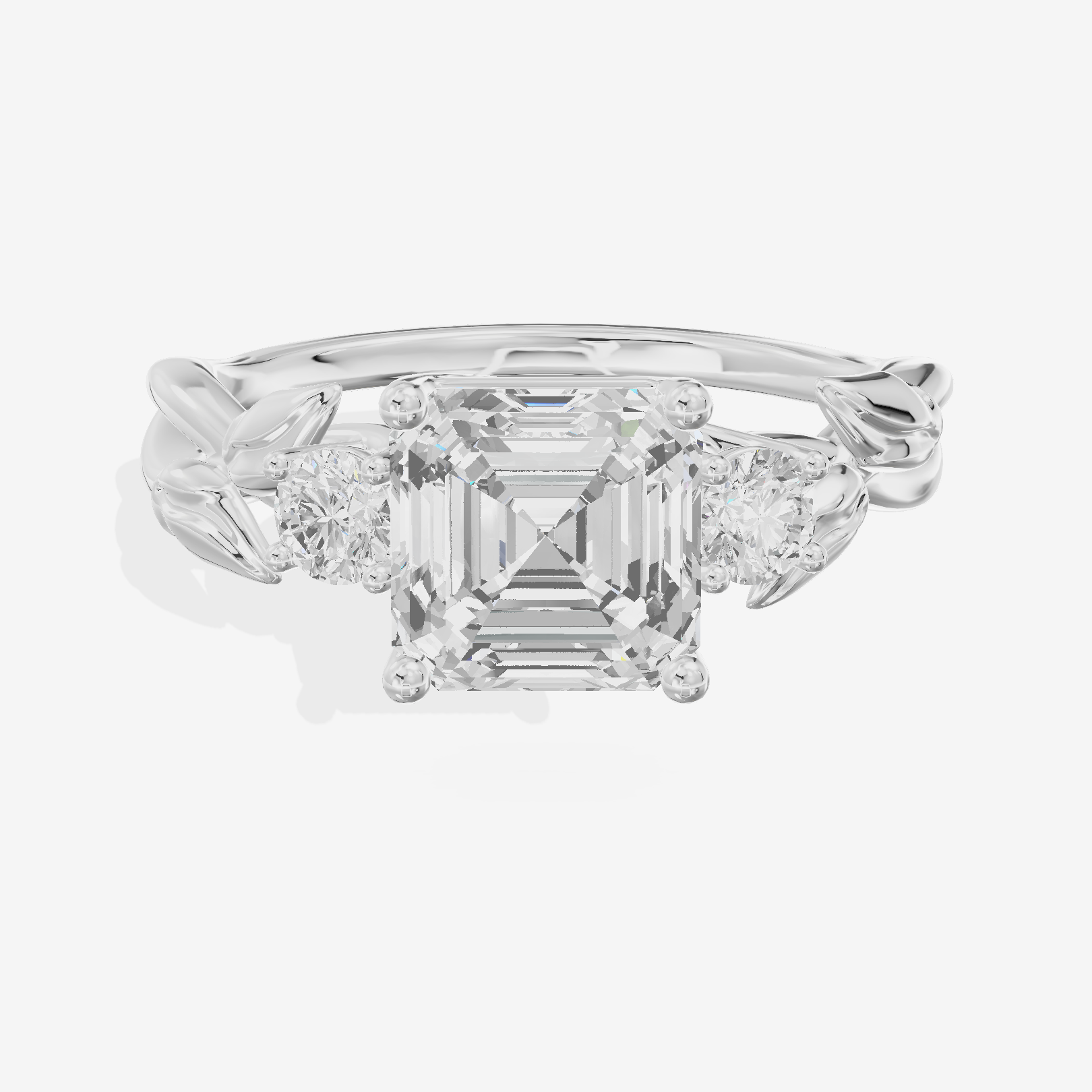 Solea Three Stone Asscher Engagement Ring (1/6 ct. tw.) in 18K White Gold