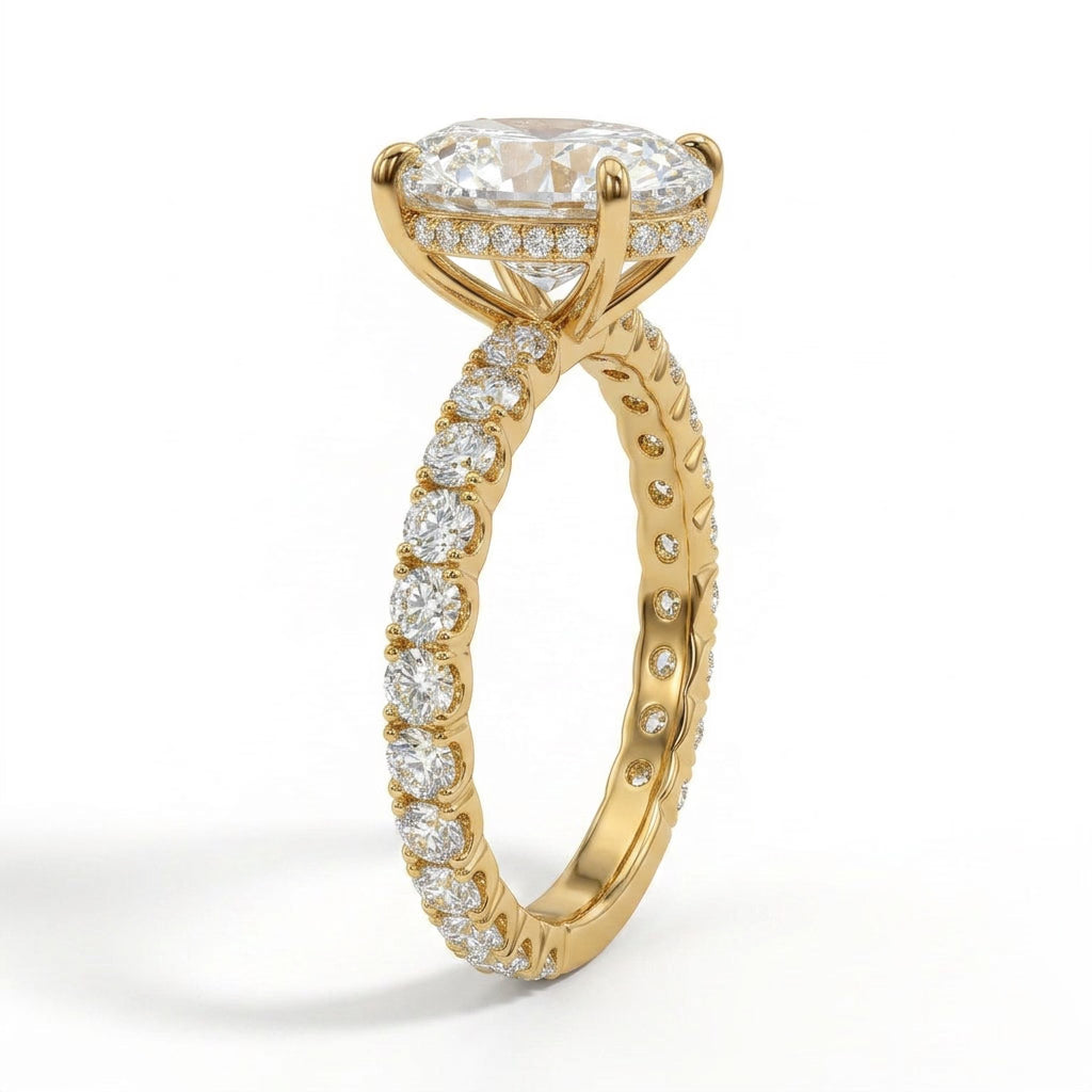 Hidden Halo Pavé Oval Engagement Ring (3.06 ct. tw.) in 18K Yellow Gold