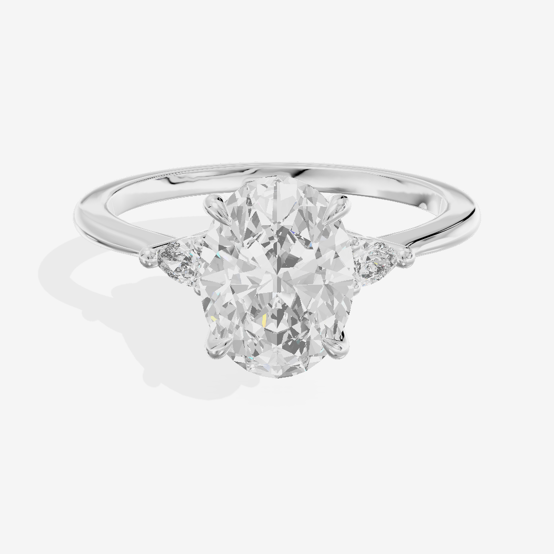 Coeurine Three Stone Oval Engagement Ring (1/8 ct. tw.) in 14K White Gold