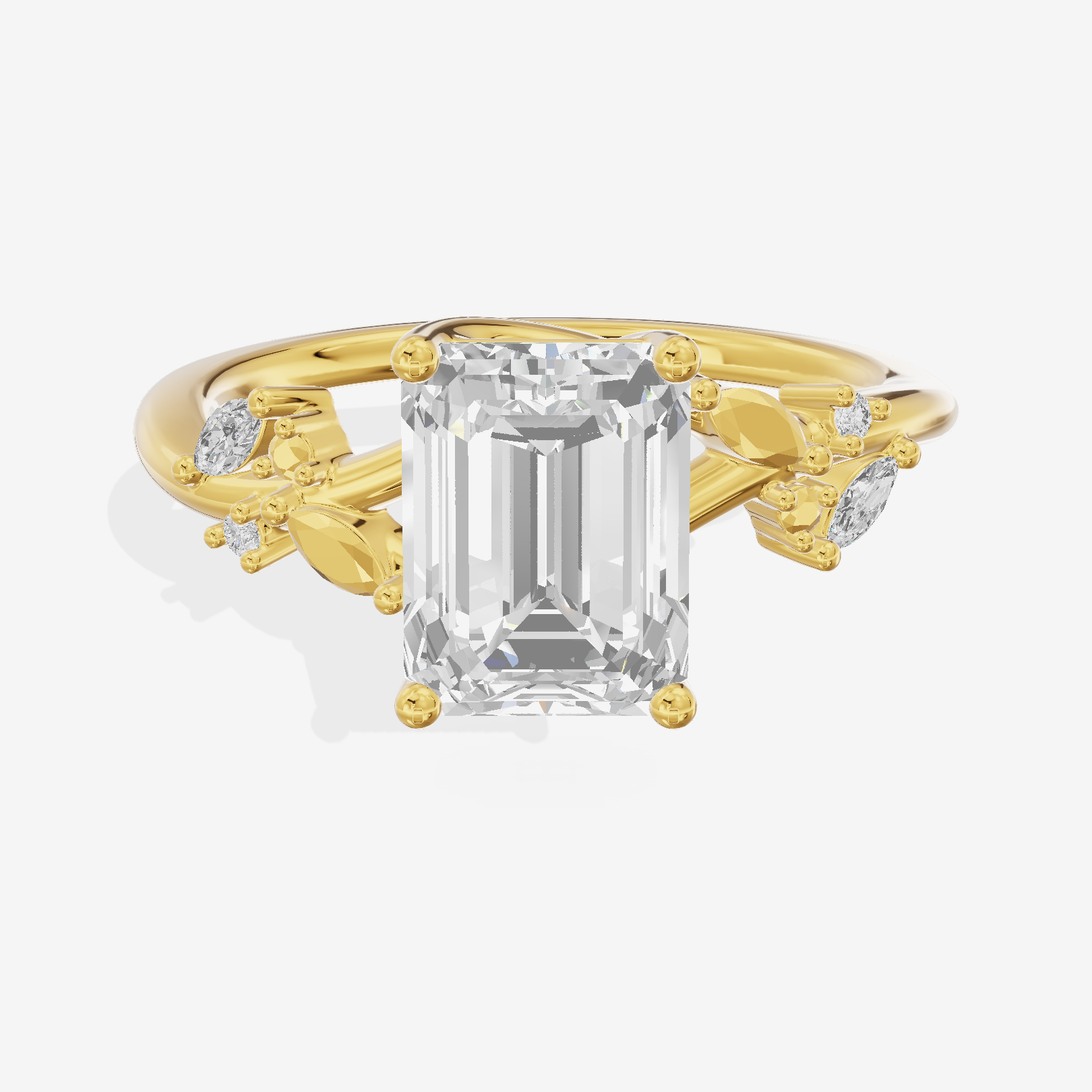 Lustrous Aurea Emerald Engagement Ring with Side Stones (3/4 ct. tw.) in 14K Yellow Gold