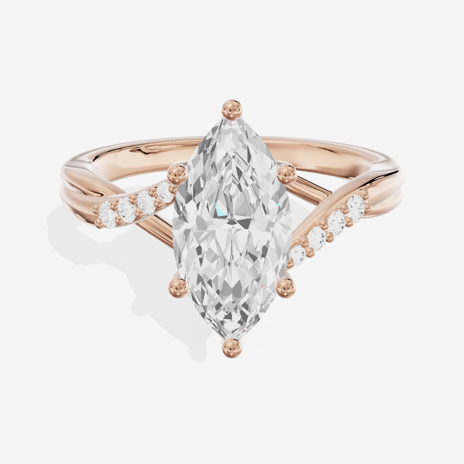 Twined Aimora Marquise Engagement Ring with Side Stones (1/15 ct. tw.) in 18K Rose Gold