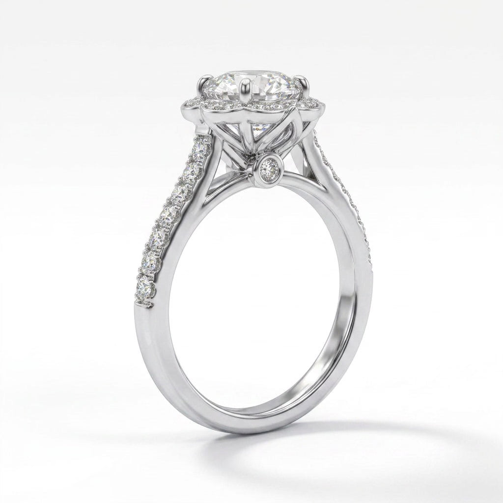 Cathedral Halo Pavé Round Engagement Ring (1/2 ct. tw.) in 18K White Gold