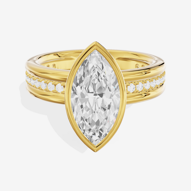 Belovae Bezel Marquise Engagement Ring with Side Stones (1/4 ct. tw.) in 18K Yellow Gold