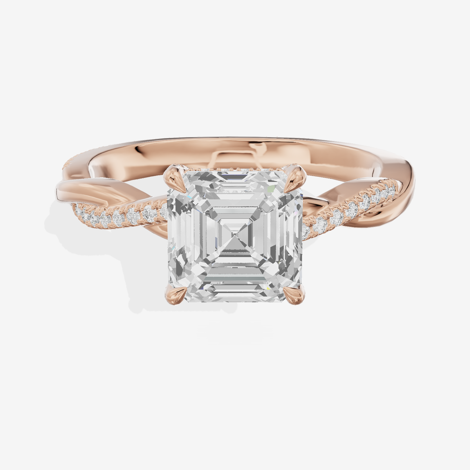 Petite Adorae Asscher Hidden Halo Engagement Ring (1/5 ct. tw.) in 18K Rose Gold