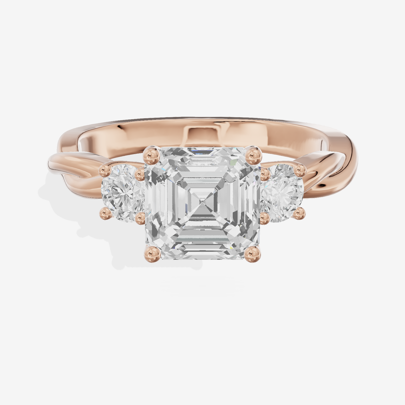 Twined Triade Asscher Three Stone Engagement Ring (1/4 ct. tw.) in 18K Rose Gold