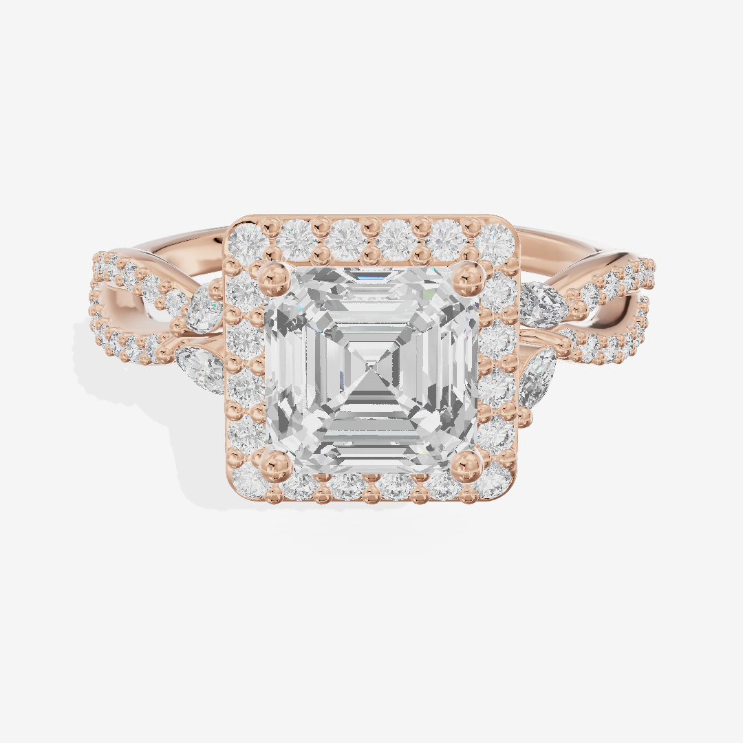Luxe Reverya Asscher Hidden Halo Engagement Ring (2/5 ct. tw.) in 18K Rose Gold