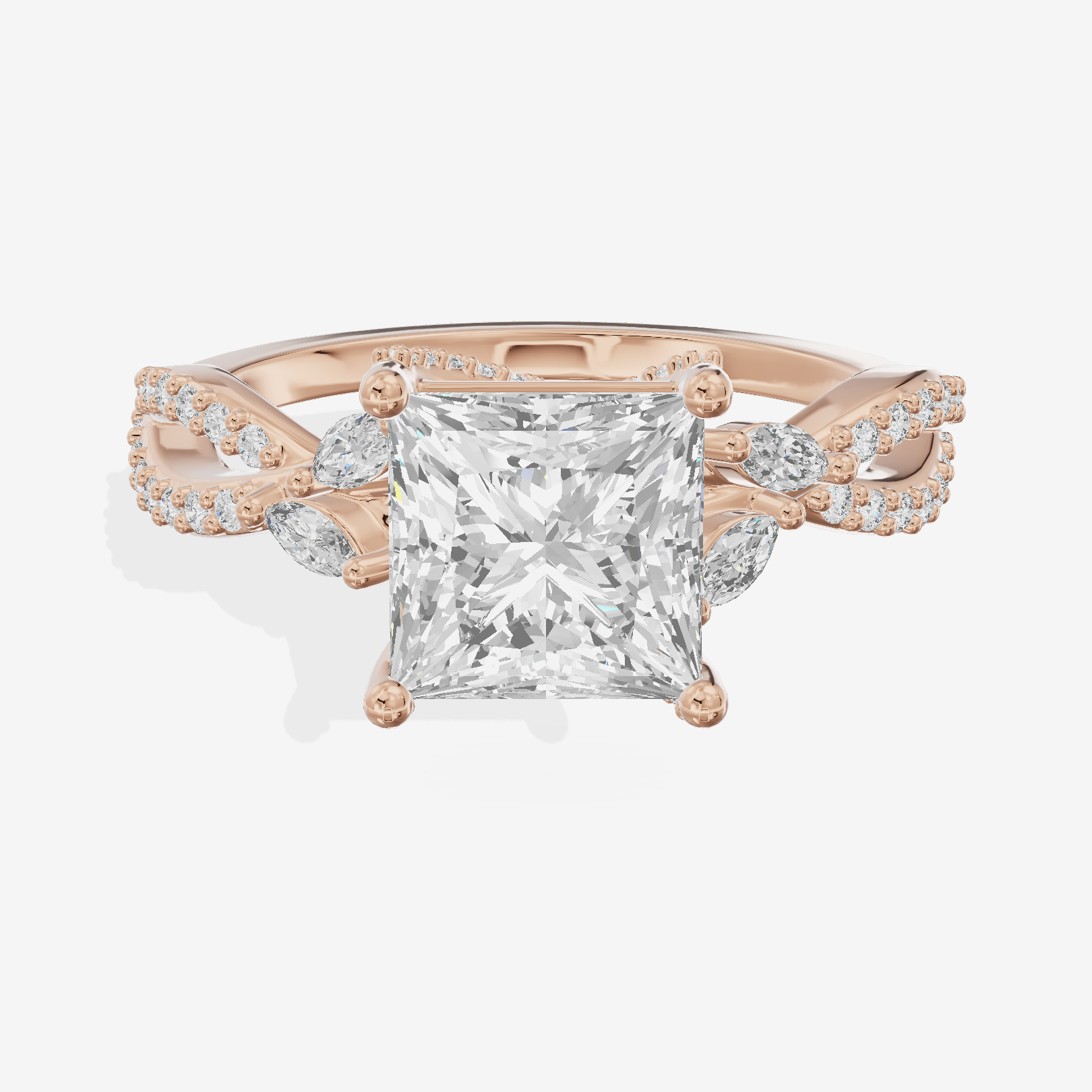 Luxe Heartline 1.5mm Princess Engagement Ring with Side Stones (1/3 ct. tw.) in 14K Rose Gold