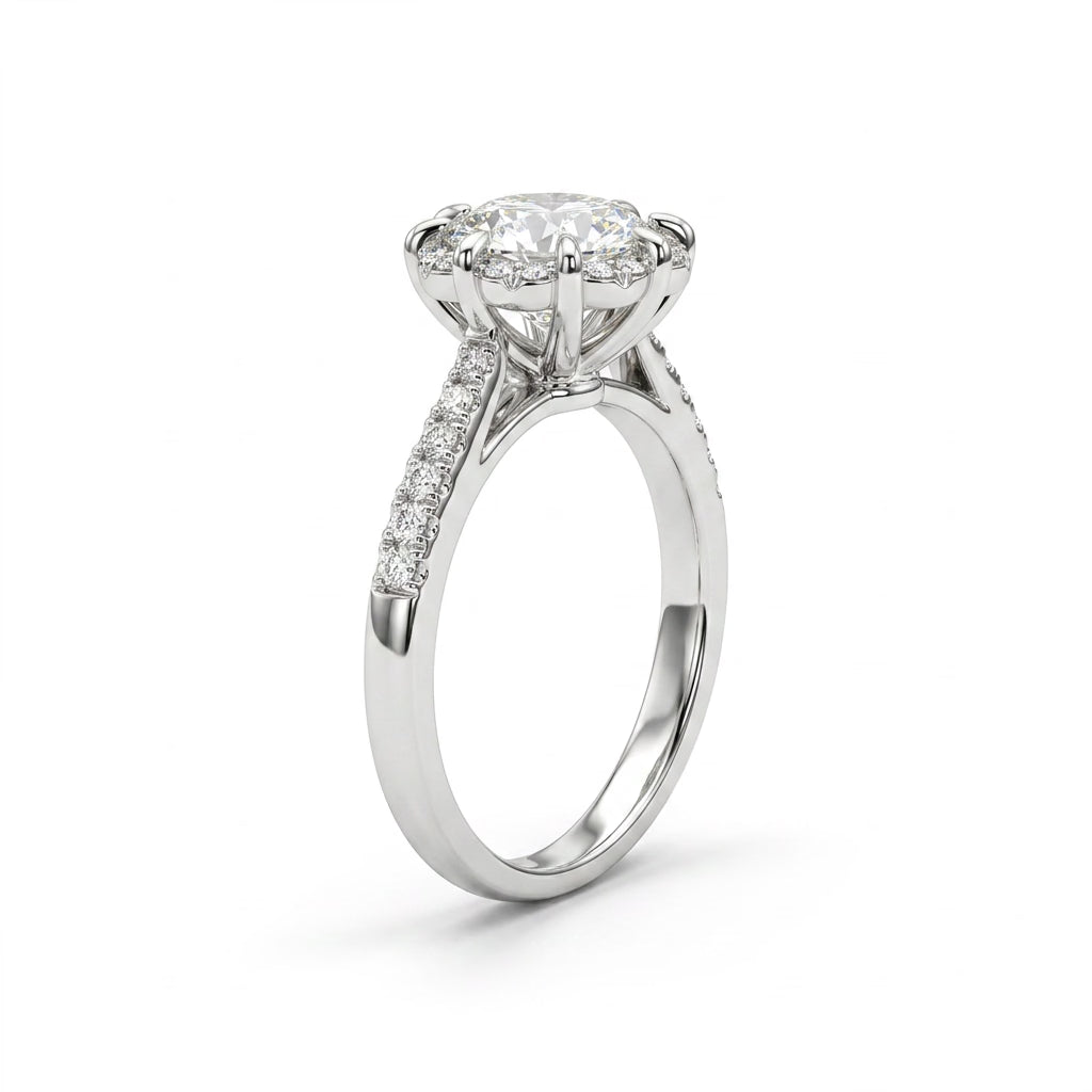 Halo Pavé Round Engagement Ring (1.01 ct. tw.) in 18K White Gold