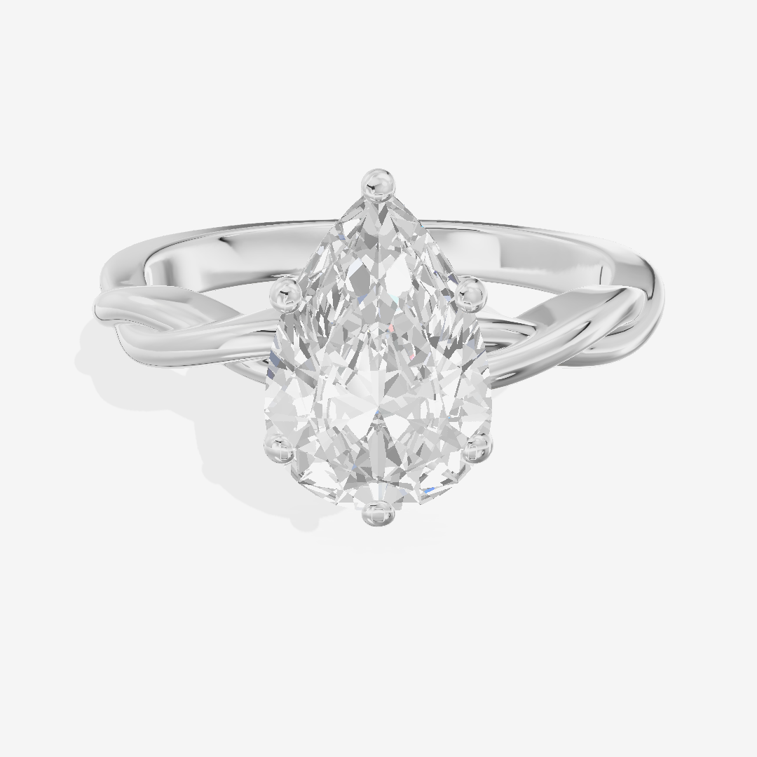 Twined Coeurine Pear Twisted Engagement Ring in 18K White Gold