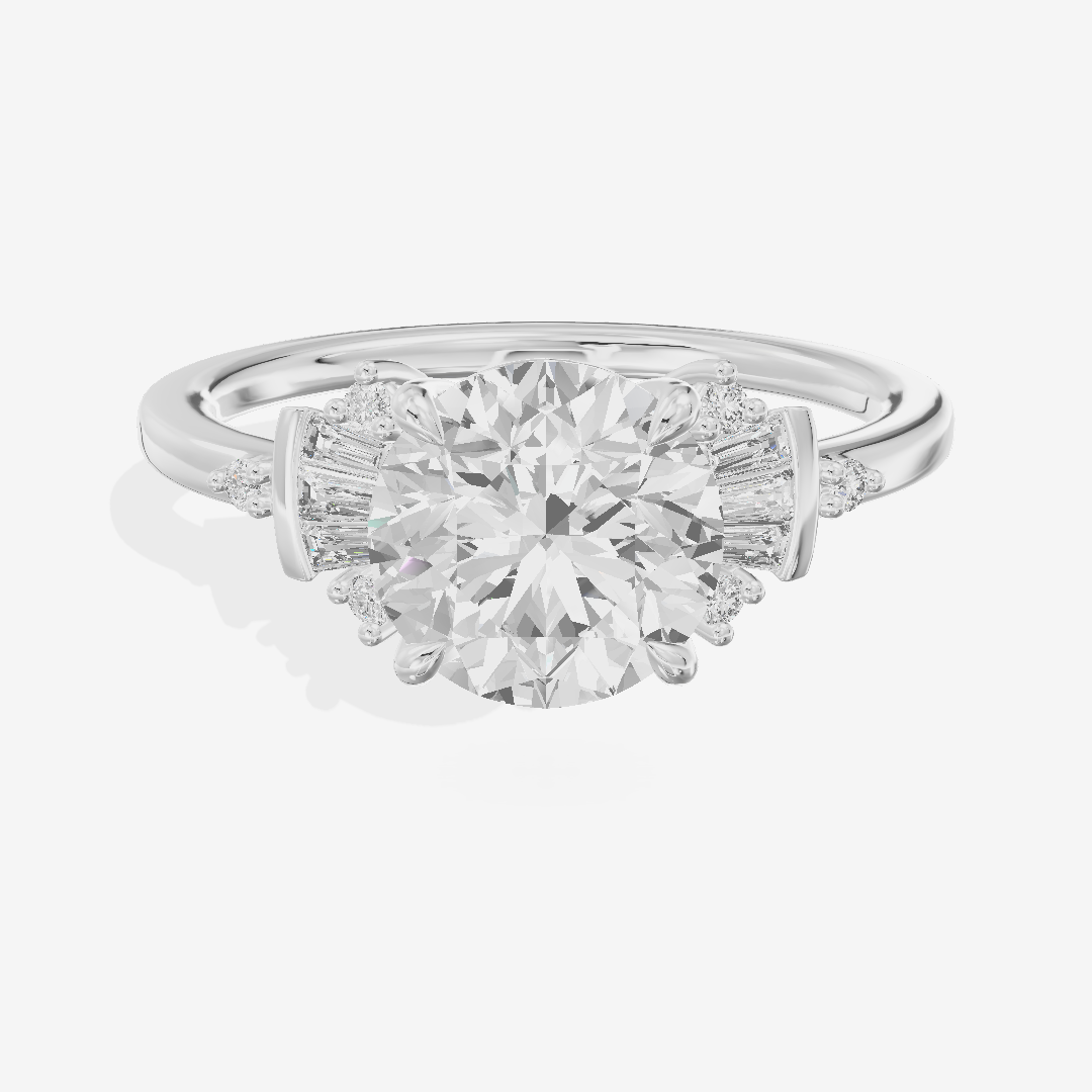 Lightwoven Pavé Round Engagement Ring with Side Stones (1/8 ct. tw.) in 14K White Gold