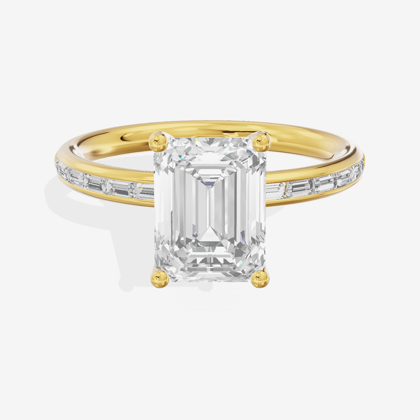 Tender Sincere Emerald Engagement Ring with Side Stones (1/6 ct. tw.) in 18K Yellow Gold