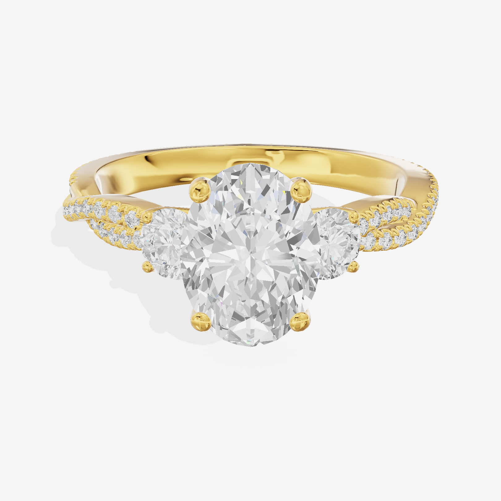 Petite Twine Three Stone Oval Engagement Ring (1/2 ct. tw.) in 14K Yellow Gold