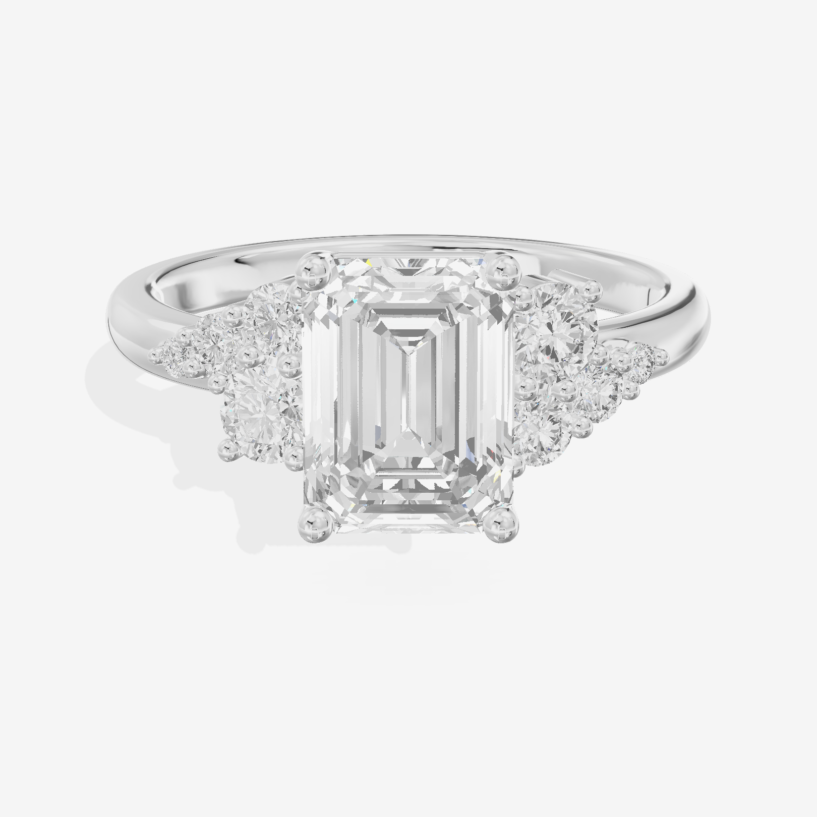 Modern Tender Emerald Engagement Ring with Side Stones (1/3 ct. tw.) in 18K White Gold