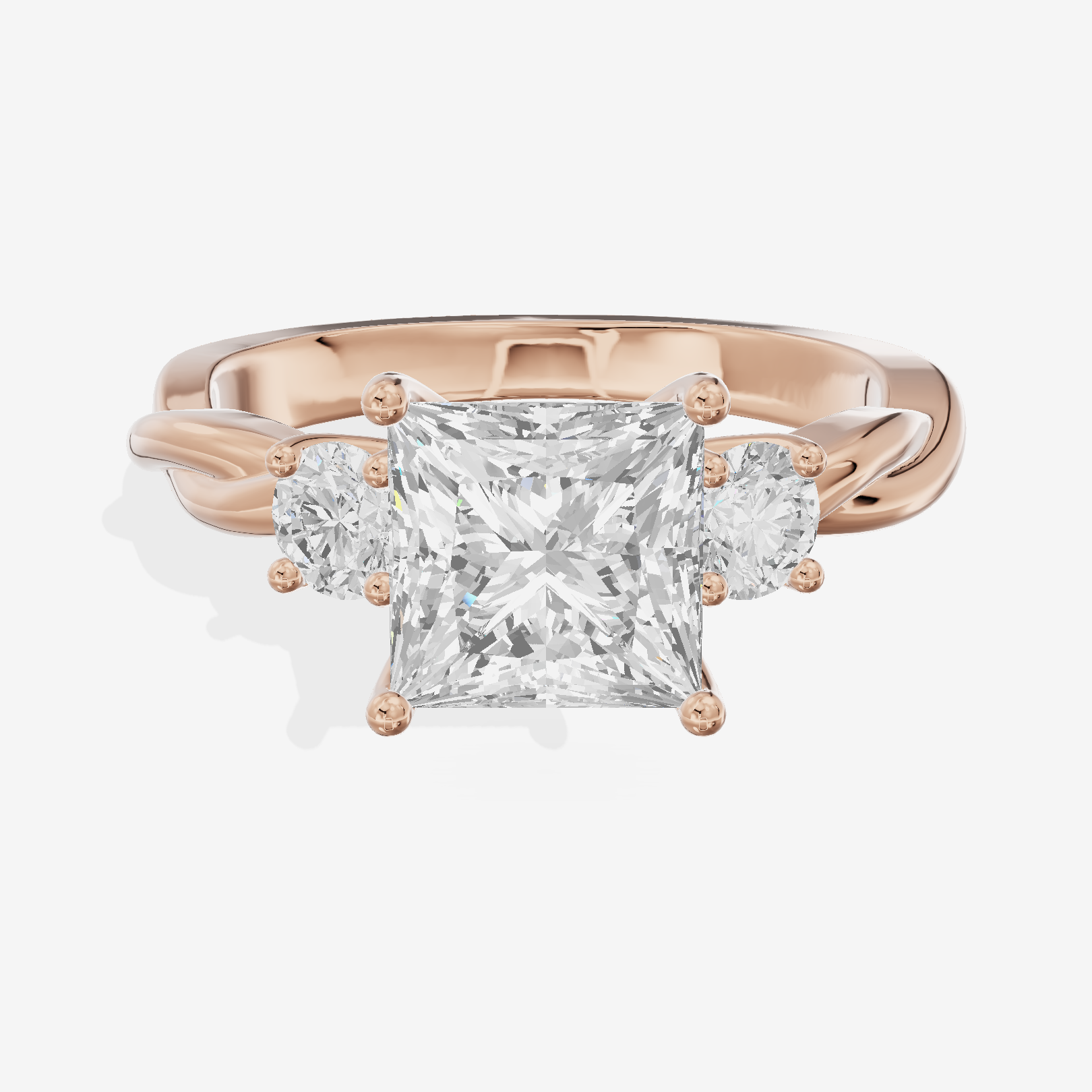 Twined Triade Princess Three Stone Engagement Ring (1/4 ct. tw.) in 18K Rose Gold
