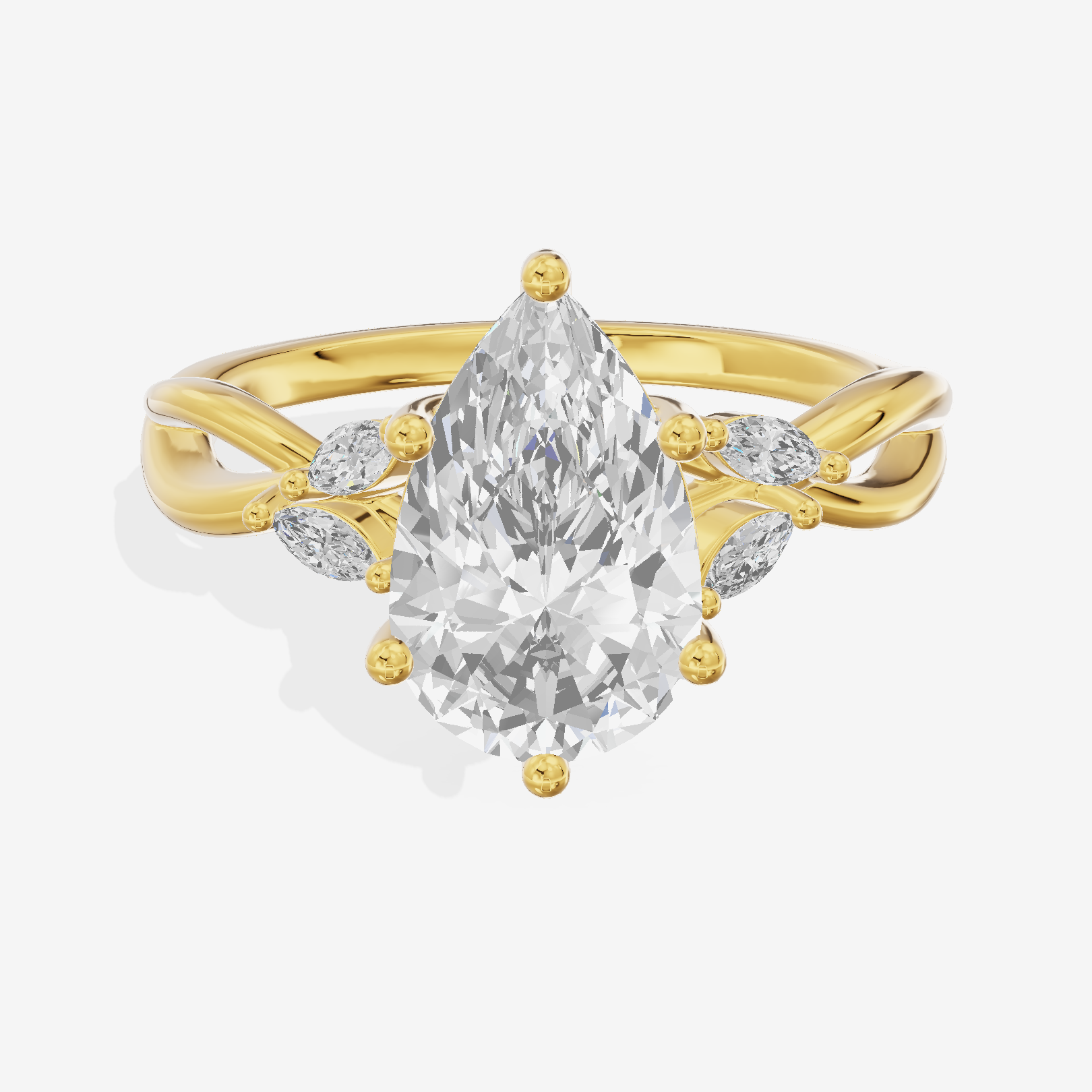 Vowsae Pavé Pear Engagement Ring with Side Stones (1/8 ct. tw.) in 18K Yellow Gold