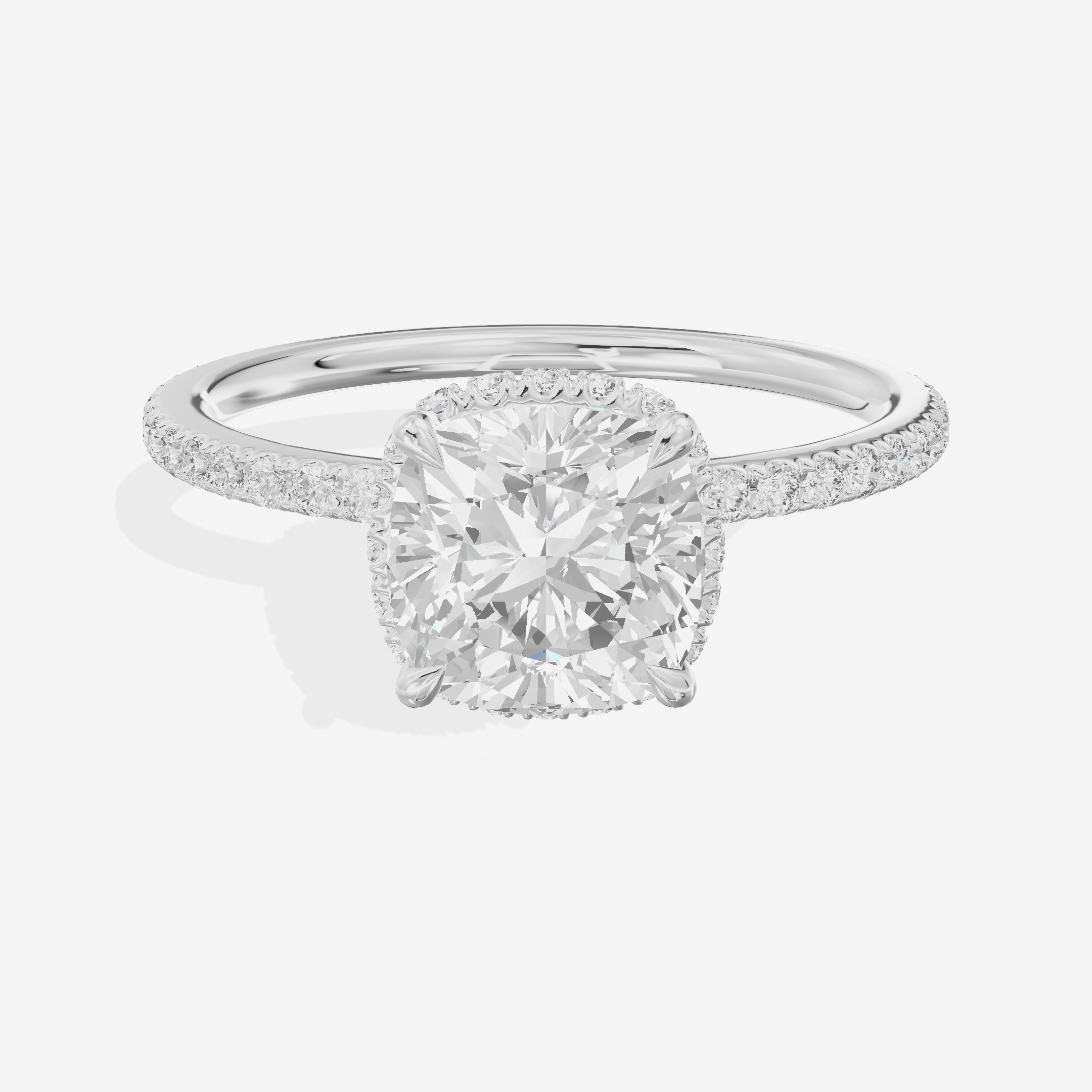 Crowned Whisper Cushion Hidden Halo Engagement Ring in 14K White Gold