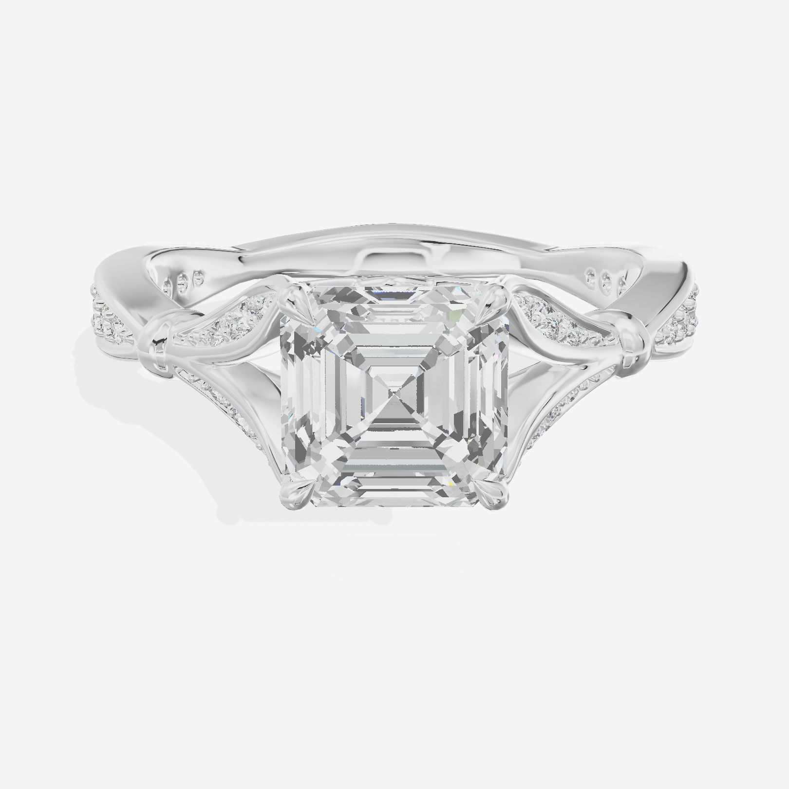Sincere Bezel 1.8mm Asscher Solitaire Engagement Ring in 14K White Gold