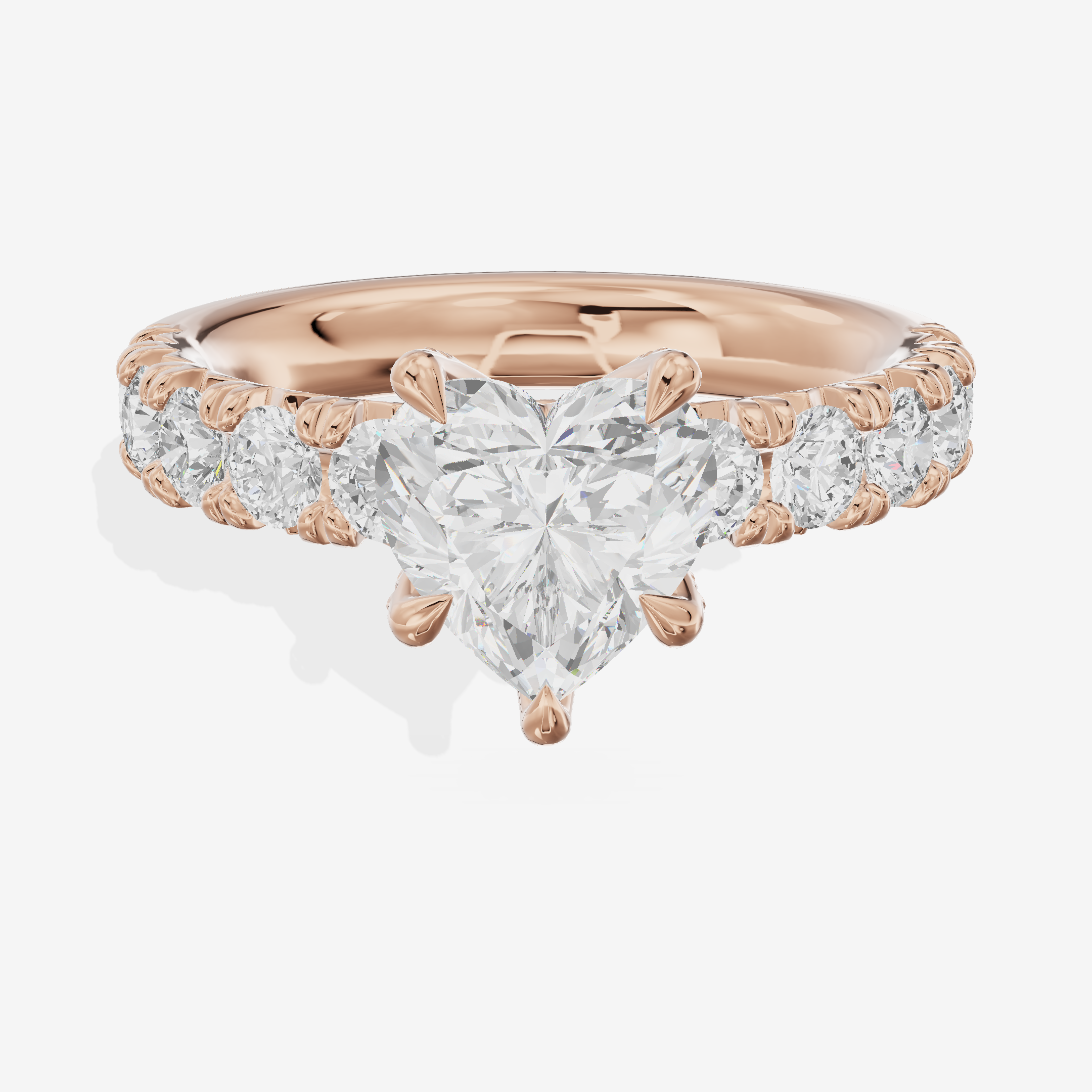 Lustrous Aurea Heart Engagement Ring with Side Stones (3/4 ct. tw.) in 18K Rose Gold