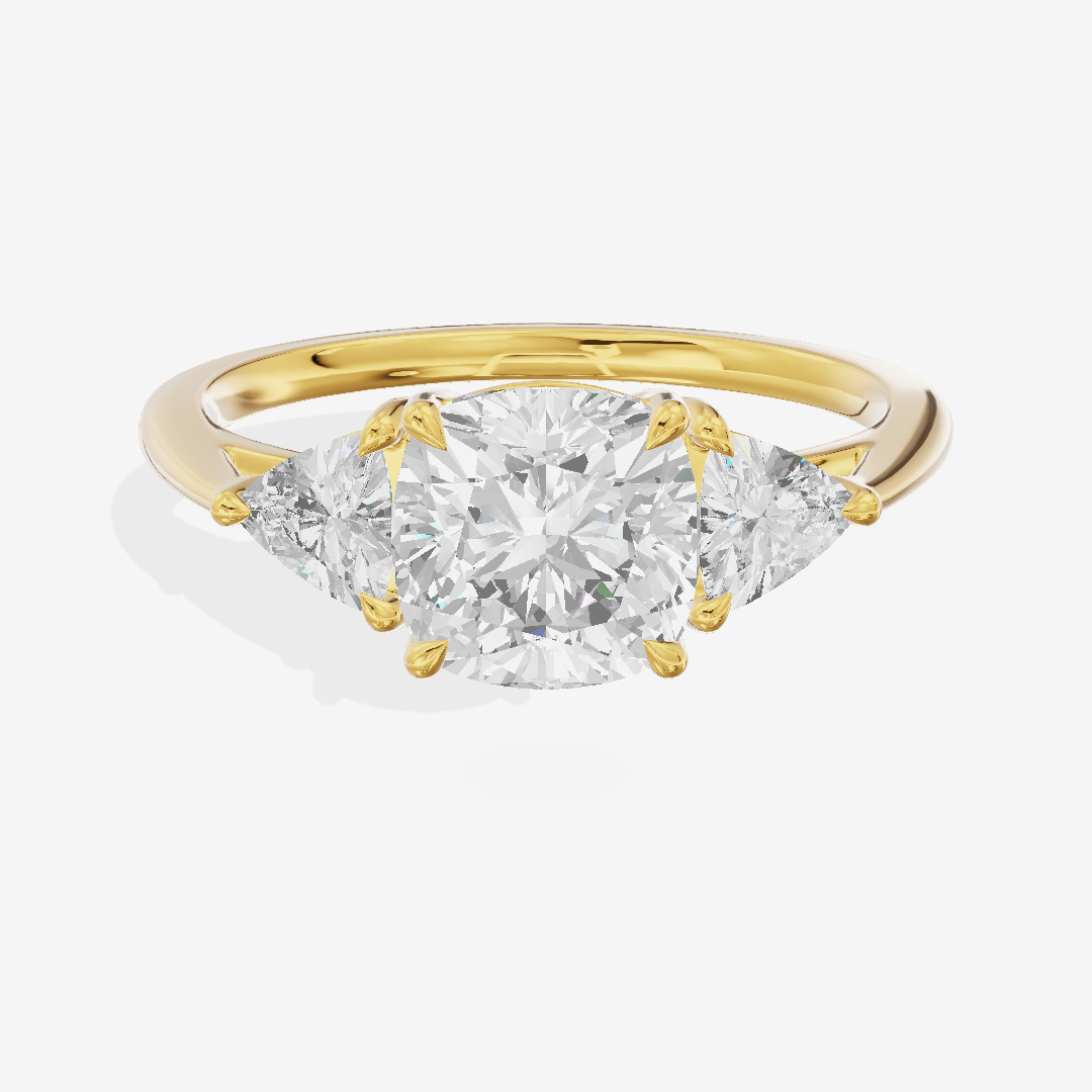 Luxe Coeurine Three Stone Cushion Engagement Ring (1/2 ct. tw.) in 18K Yellow Gold
