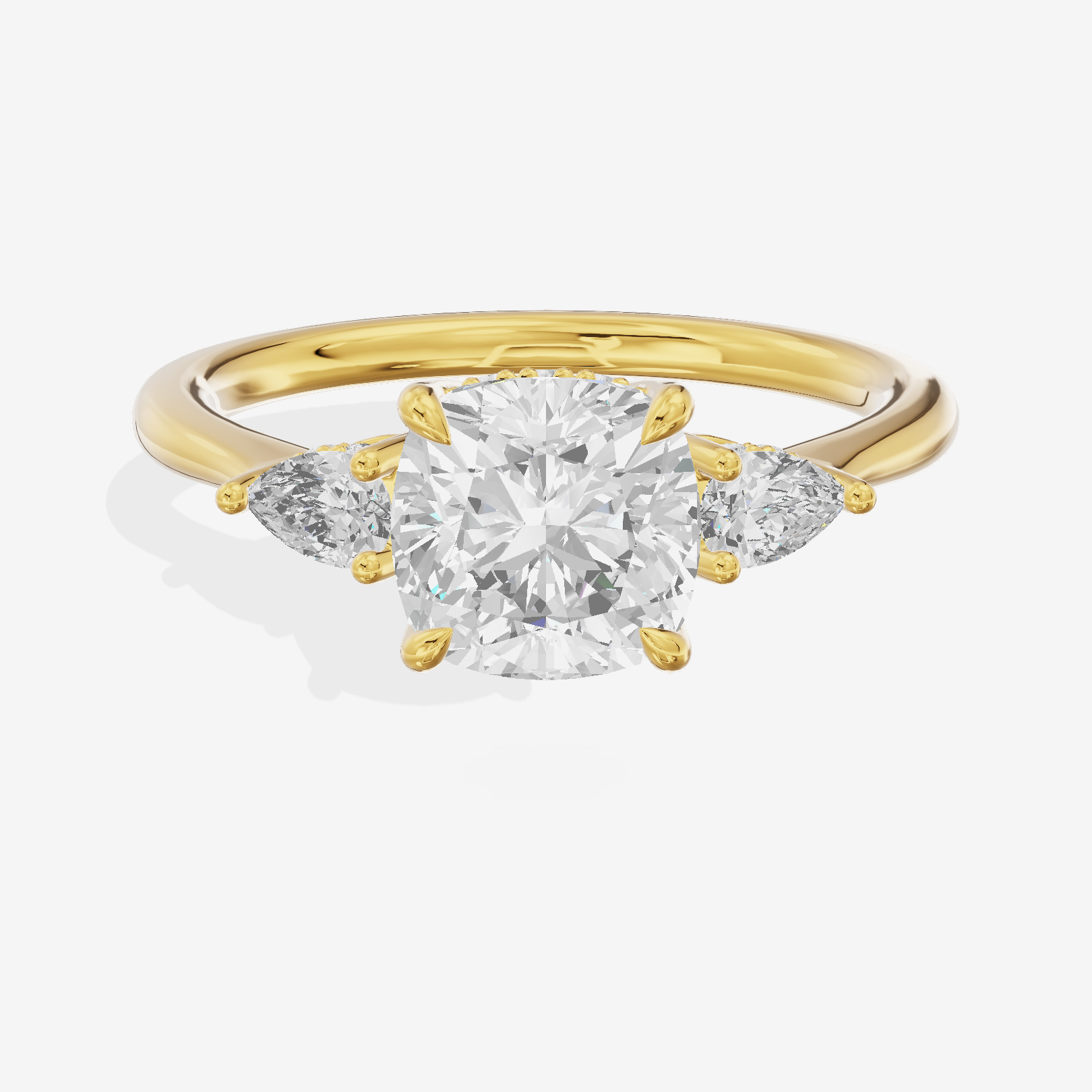 Petite Vowsae Three Stone Cushion Engagement Ring (1/4 ct. tw.) in 18K Yellow Gold