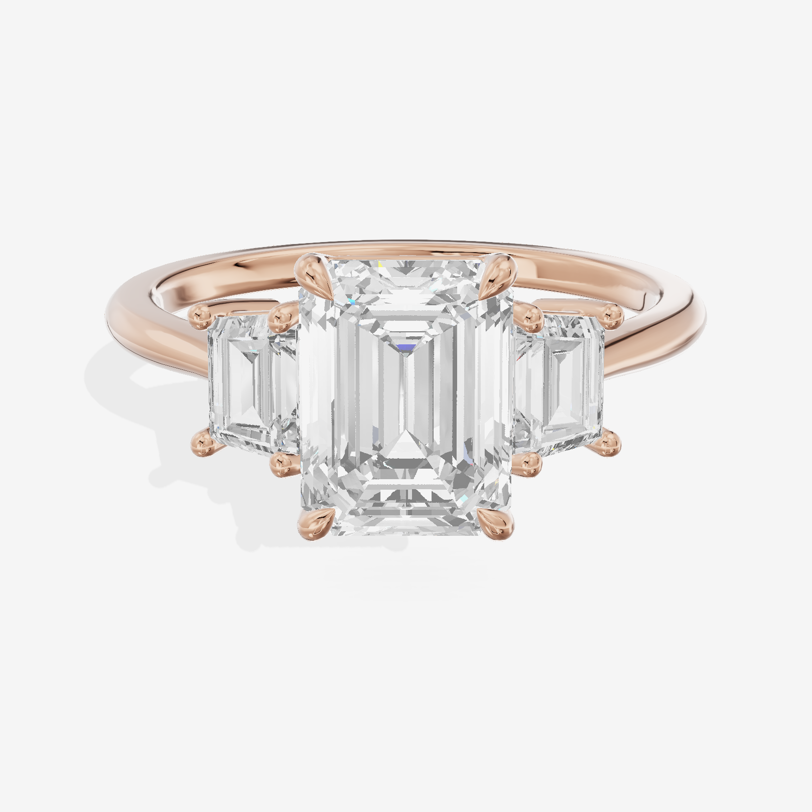 Triade Side Stone Emerald Three Stone Engagement Ring (2/5 ct. tw.) in 18K Rose Gold