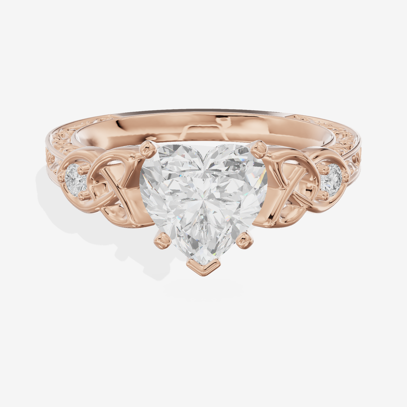 Lustrous Solea Heart Engagement Ring with Side Stones (1/20 ct. tw.) in 18K Rose Gold