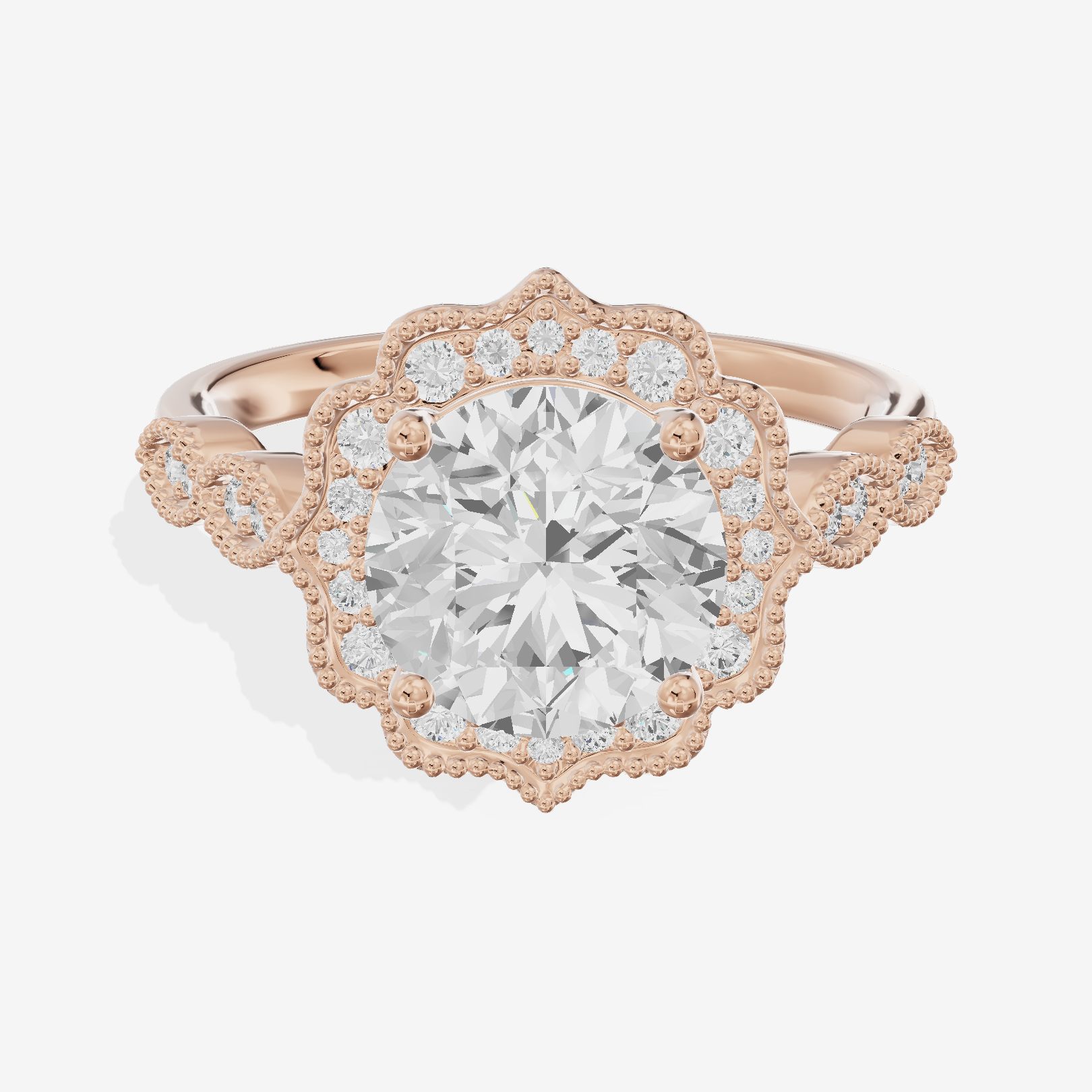 Belovae Halo Round Engagement Ring (1/5 ct. tw.) in 14K Rose Gold